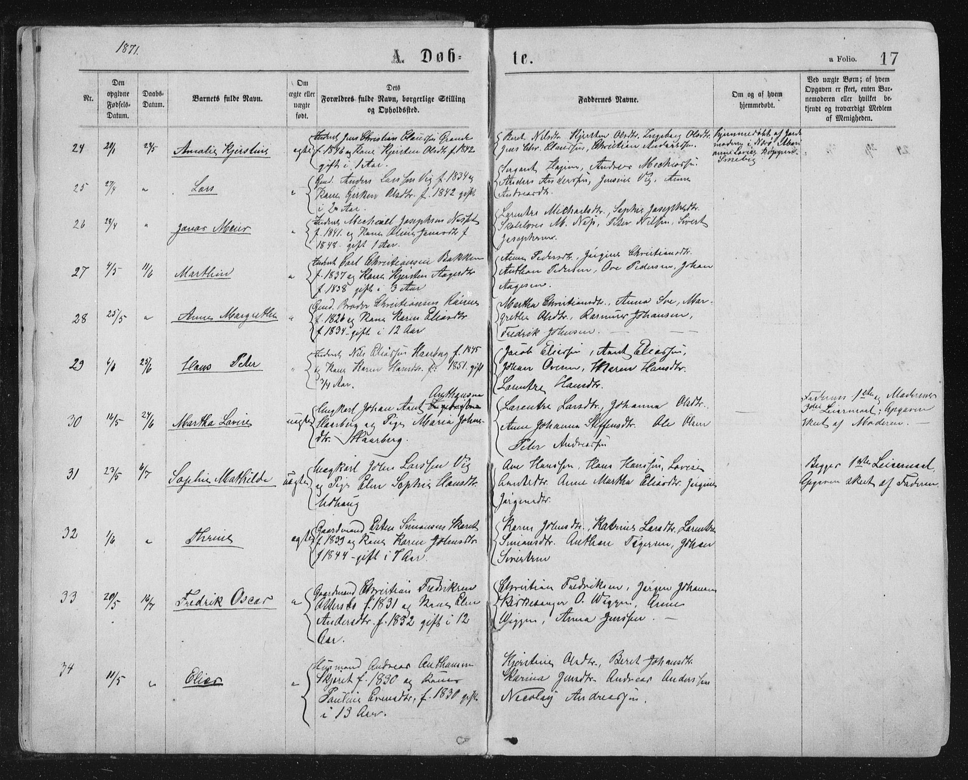 Ministerialprotokoller, klokkerbøker og fødselsregistre - Sør-Trøndelag, SAT/A-1456/659/L0745: Klokkerbok nr. 659C02, 1869-1892, s. 17