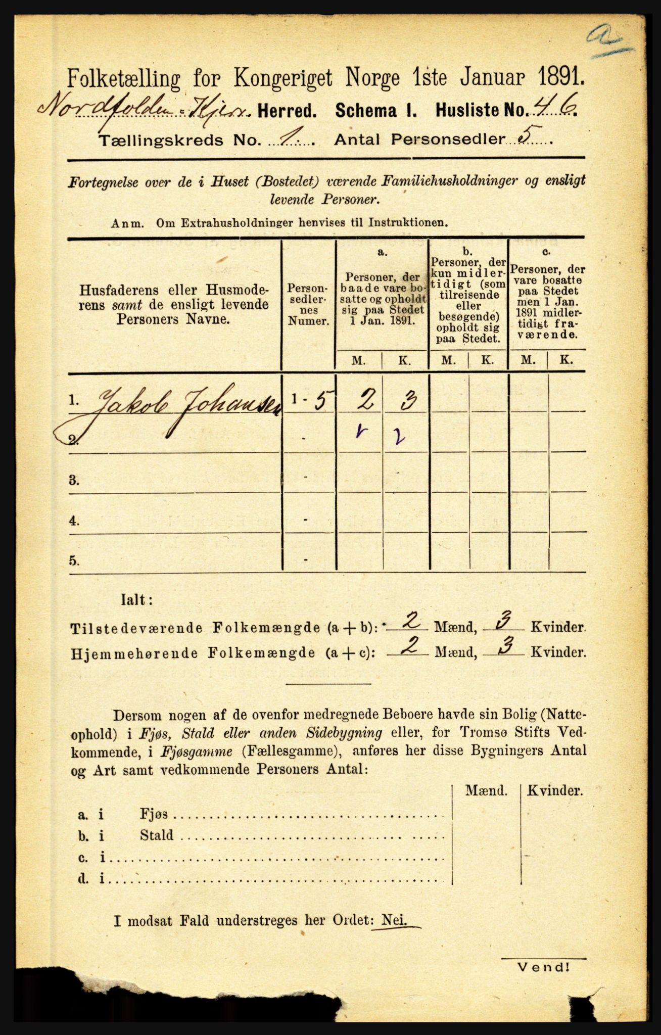 RA, Folketelling 1891 for 1846 Nordfold-Kjerringøy herred, 1891, s. 73