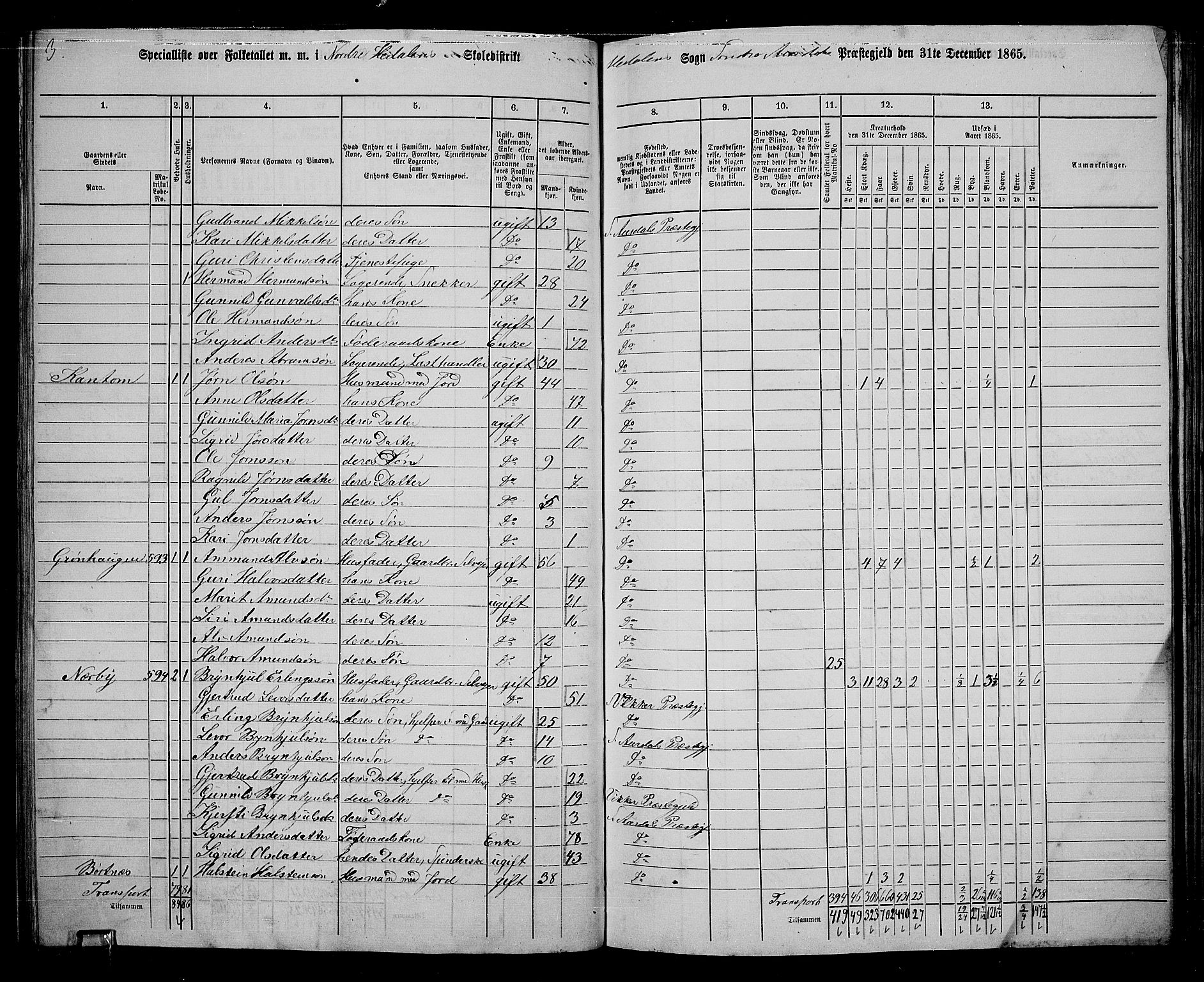 RA, Folketelling 1865 for 0540P Sør-Aurdal prestegjeld, 1865, s. 160