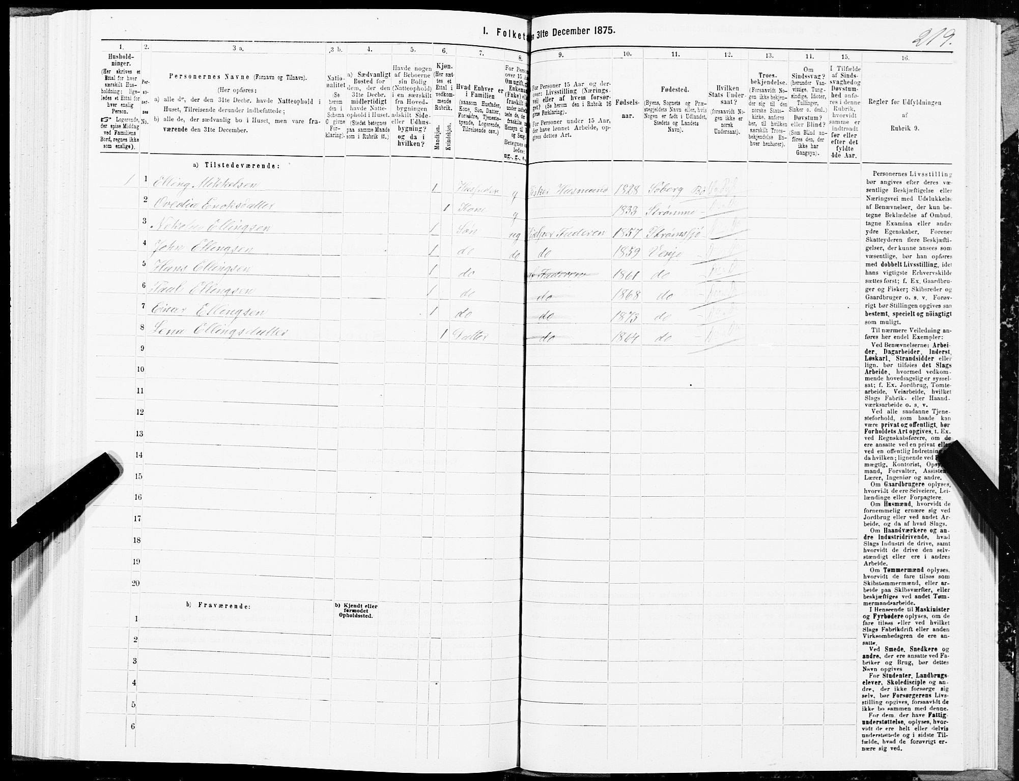 SAT, Folketelling 1875 for 1867P Bø prestegjeld, 1875, s. 1219