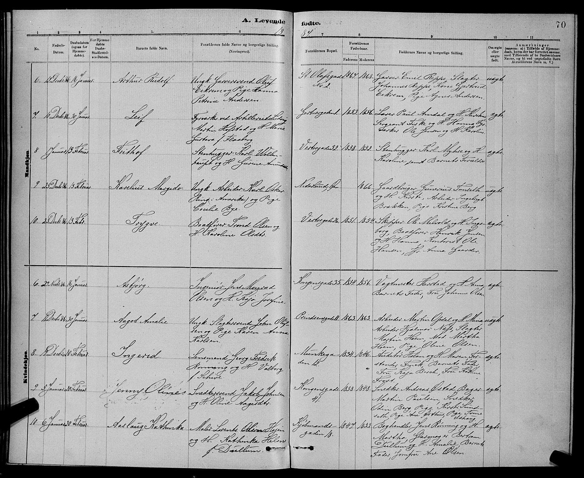 Ministerialprotokoller, klokkerbøker og fødselsregistre - Sør-Trøndelag, SAT/A-1456/601/L0092: Klokkerbok nr. 601C10, 1884-1897, s. 70
