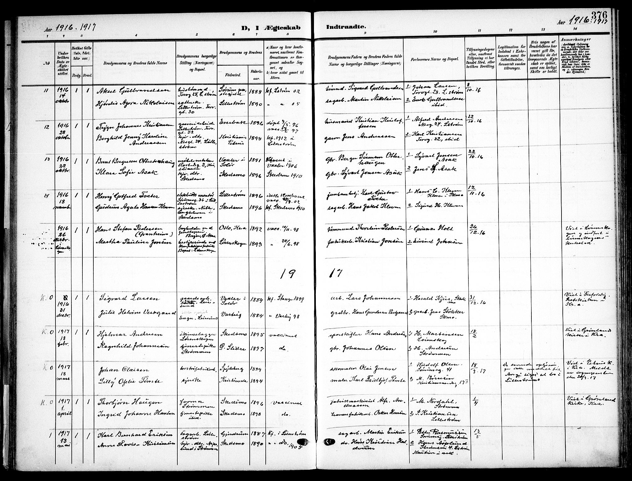 Skedsmo prestekontor Kirkebøker, AV/SAO-A-10033a/F/Fa/L0015: Ministerialbok nr. I 15, 1902-1917, s. 376