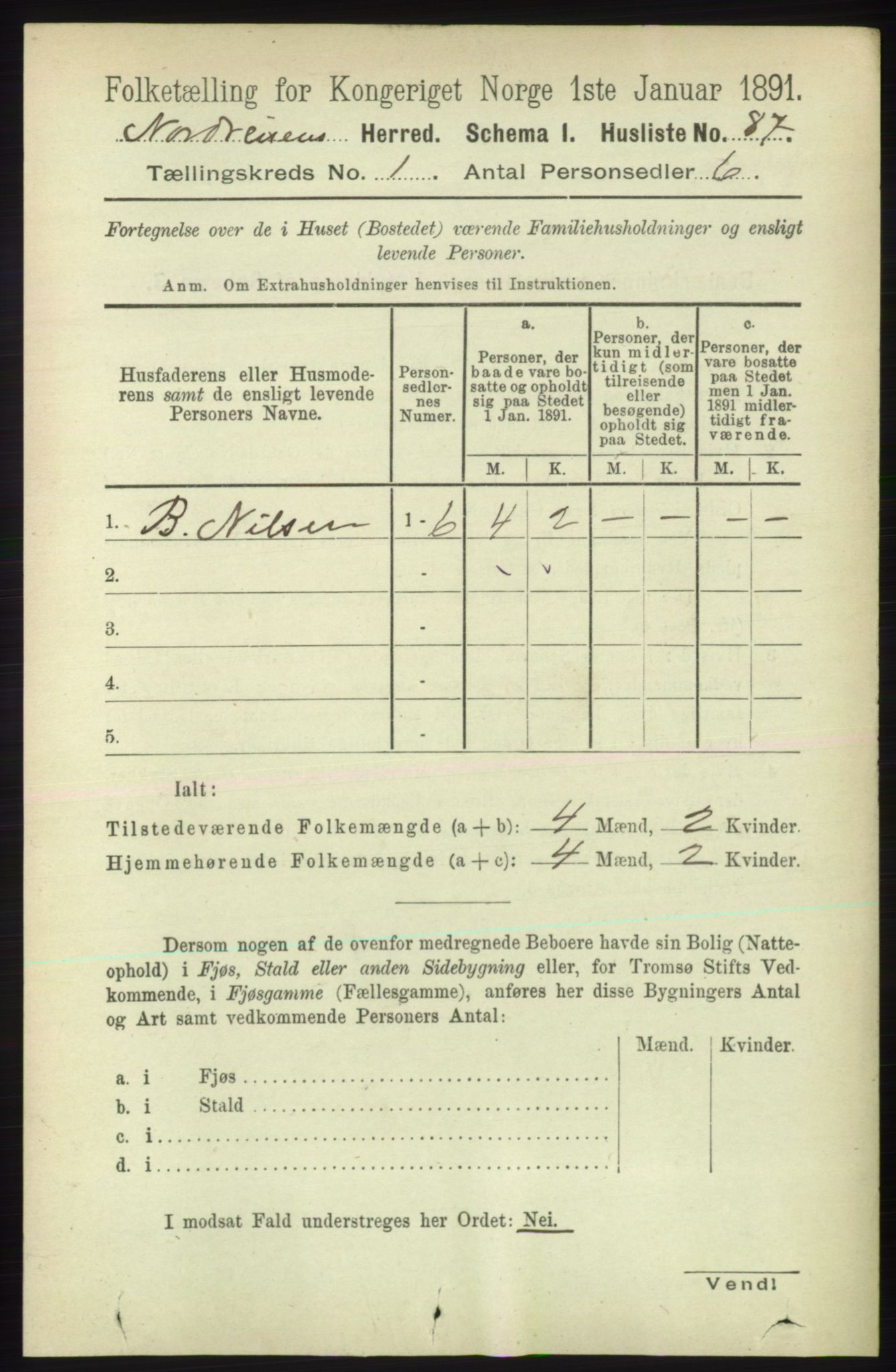 RA, Folketelling 1891 for 1942 Nordreisa herred, 1891, s. 100