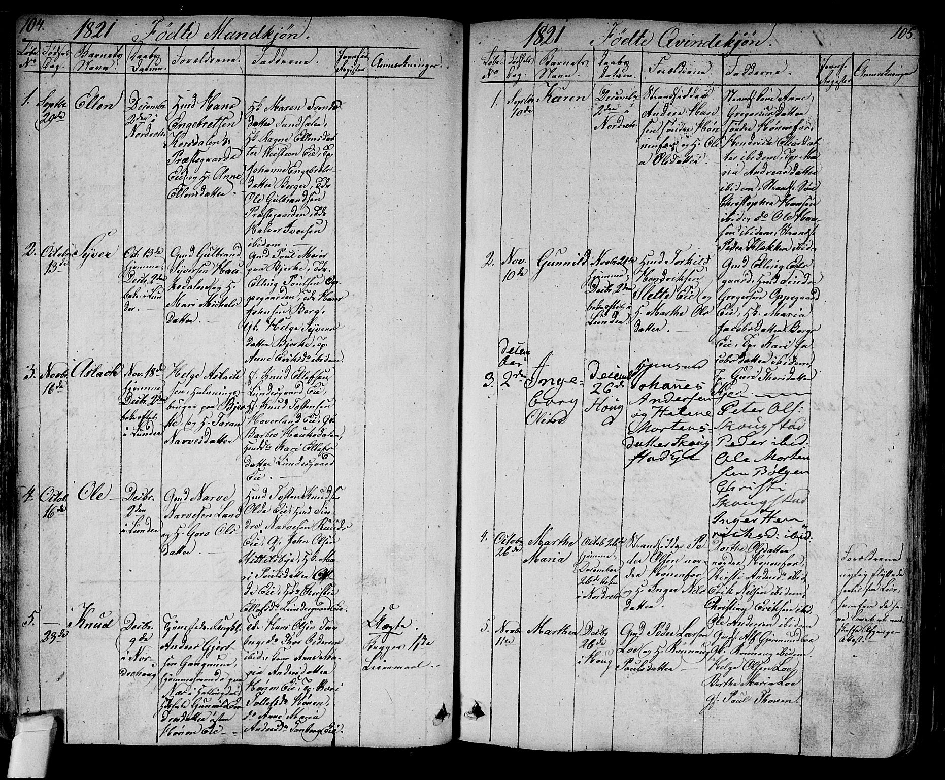 Norderhov kirkebøker, AV/SAKO-A-237/F/Fa/L0009: Ministerialbok nr. 9, 1819-1837, s. 104-105