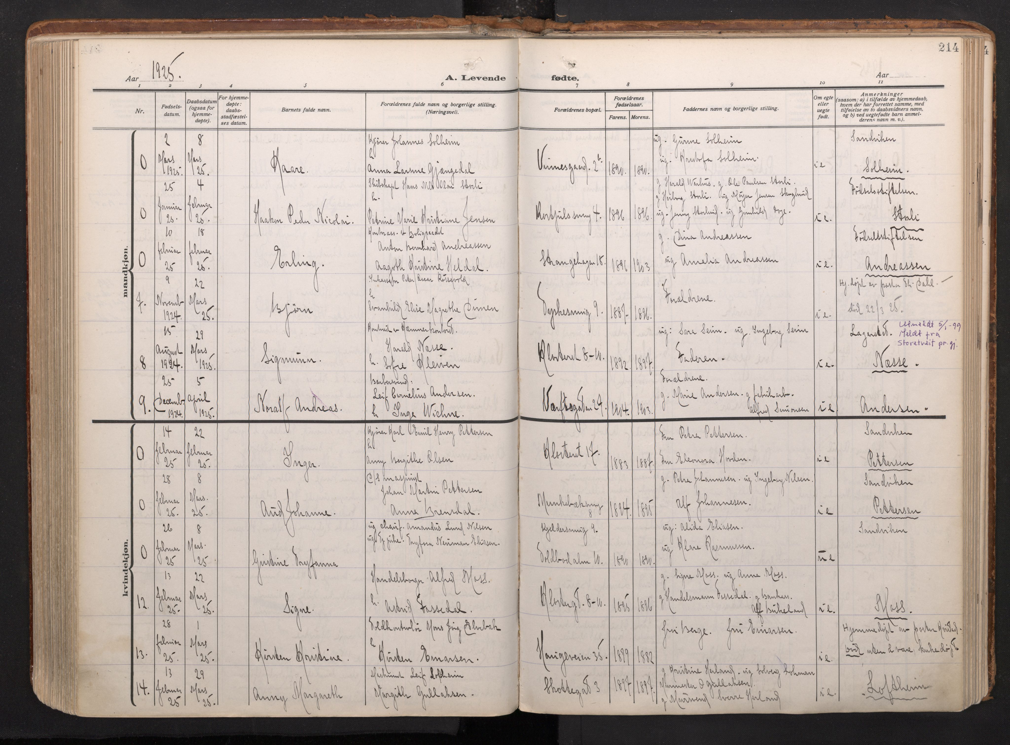 Nykirken Sokneprestembete, AV/SAB-A-77101/H/Haa/L0020: Ministerialbok nr. B 8, 1916-1933, s. 213b-214a