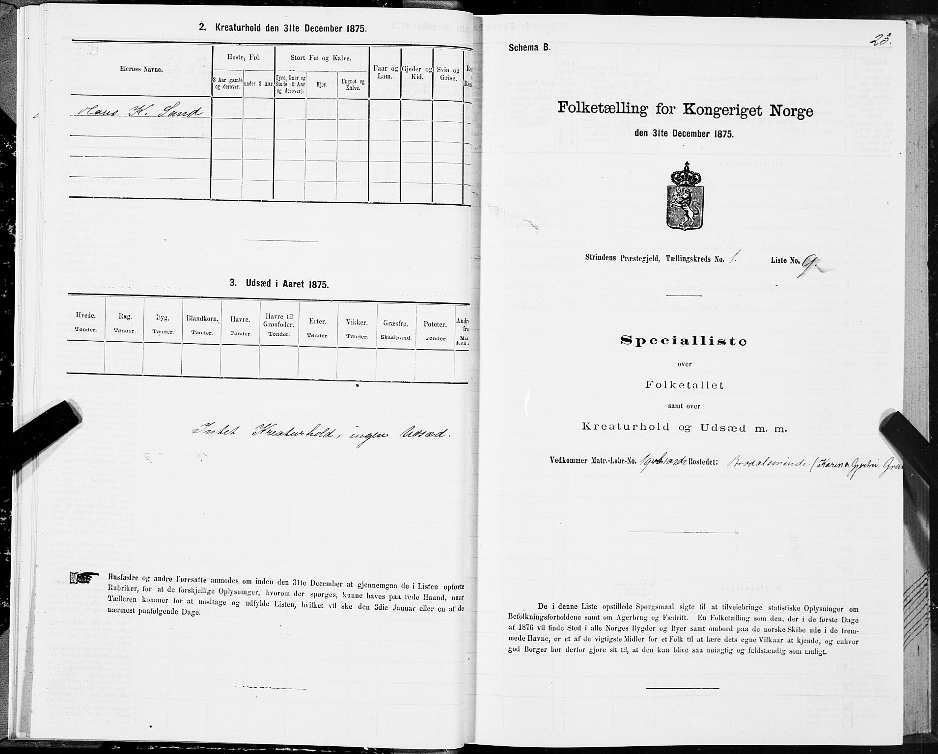 SAT, Folketelling 1875 for 1660P Strinda prestegjeld, 1875, s. 1023