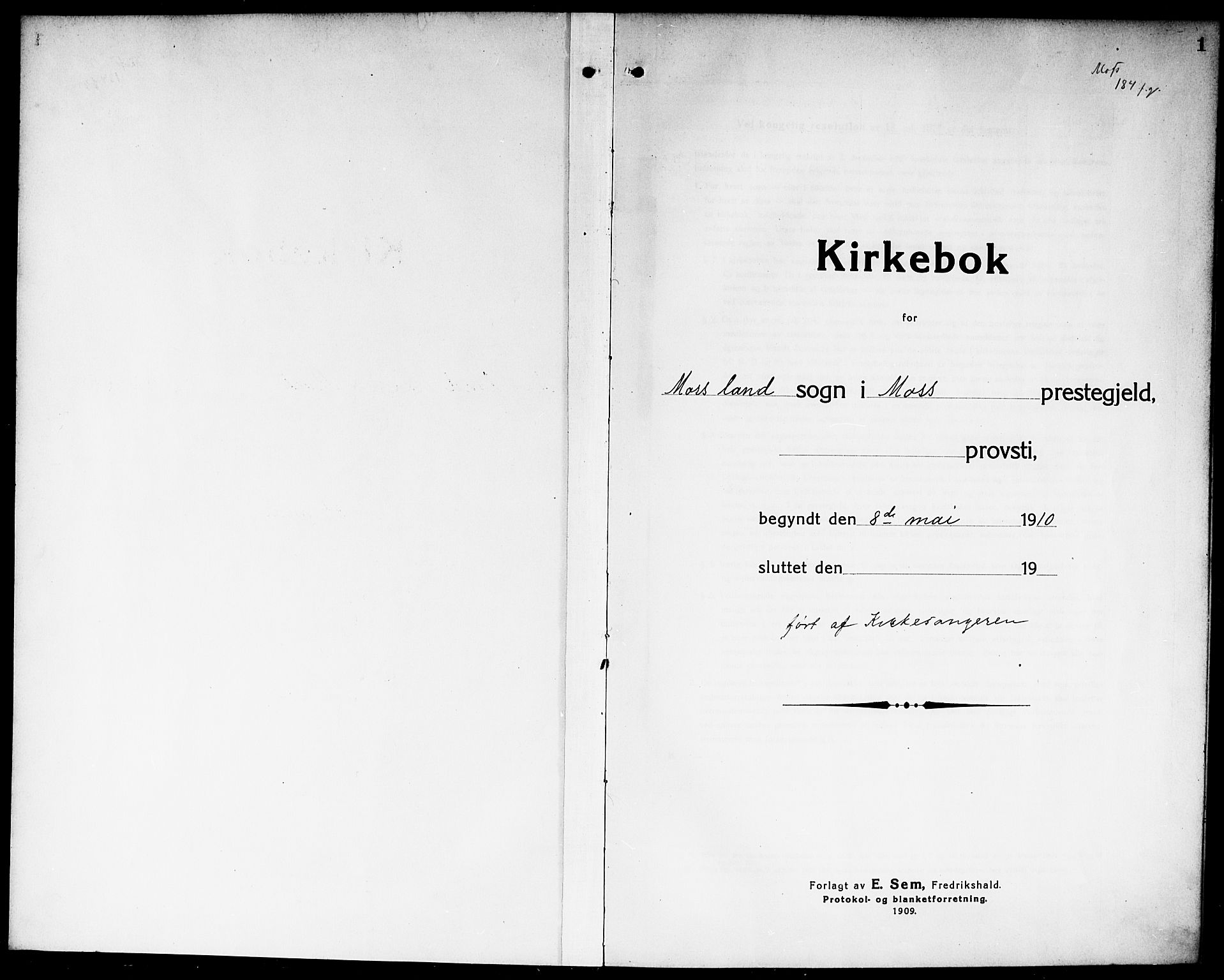 Moss prestekontor Kirkebøker, AV/SAO-A-2003/G/Gb/L0003: Klokkerbok nr. II 3, 1910-1919, s. 1