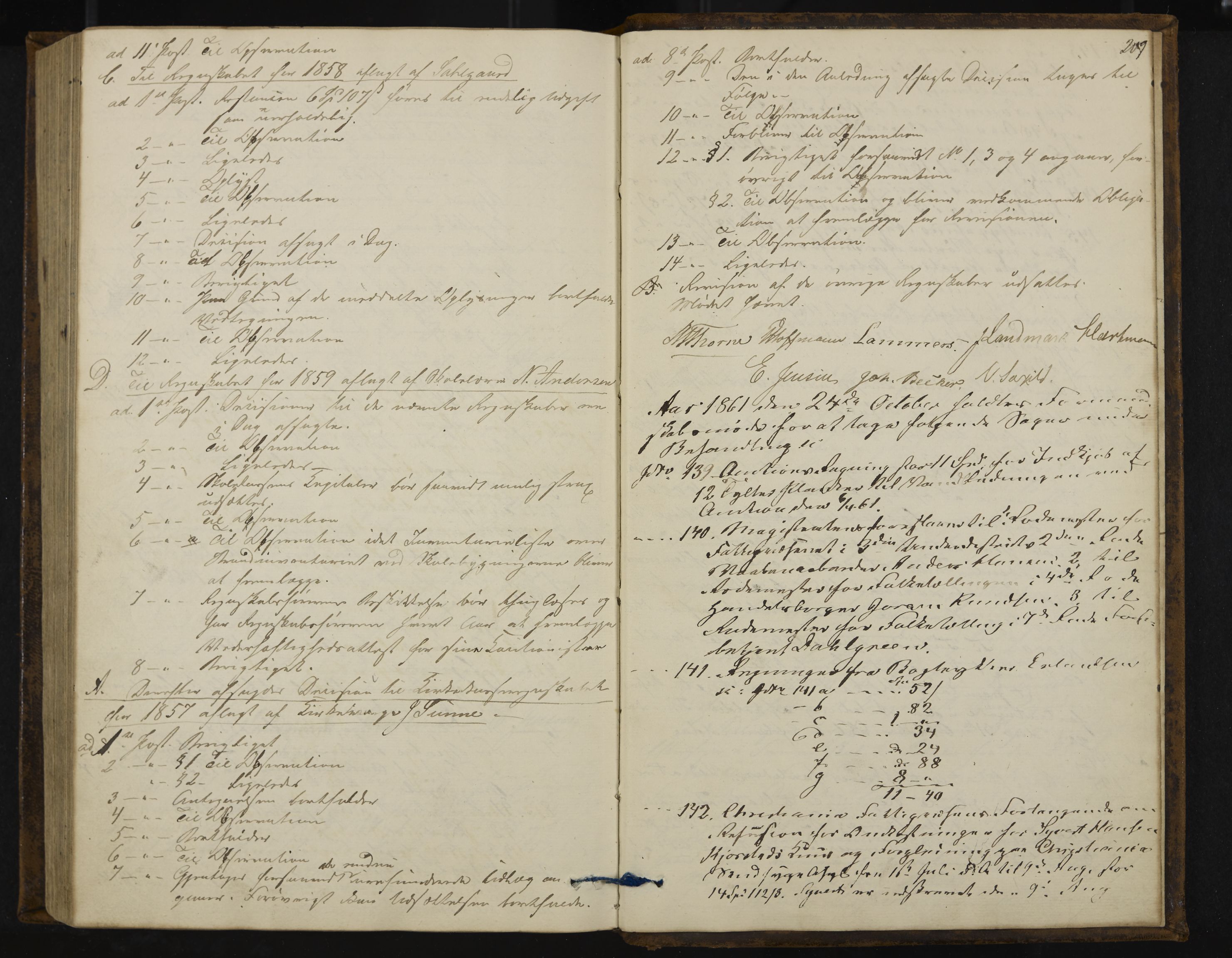 Kongsberg formannskap og sentraladministrasjon, IKAK/0604021-1/A/L0003: Møtebok med register, 1856-1861, s. 209