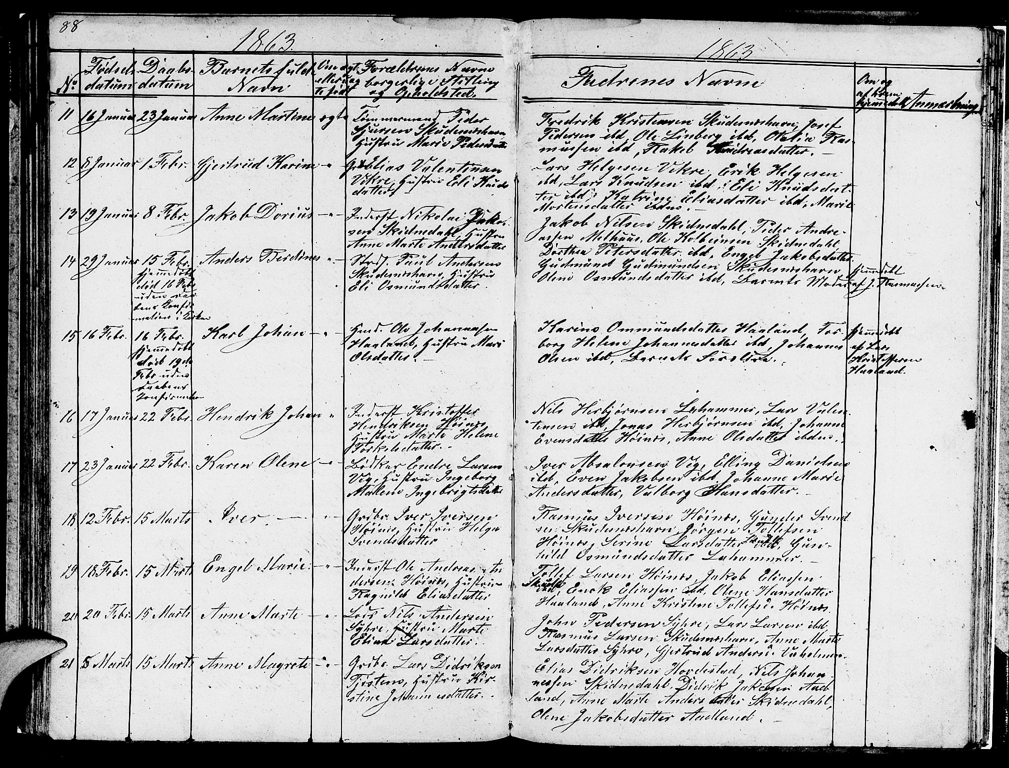 Skudenes sokneprestkontor, AV/SAST-A -101849/H/Ha/Hab/L0001: Klokkerbok nr. B 1, 1848-1864, s. 88