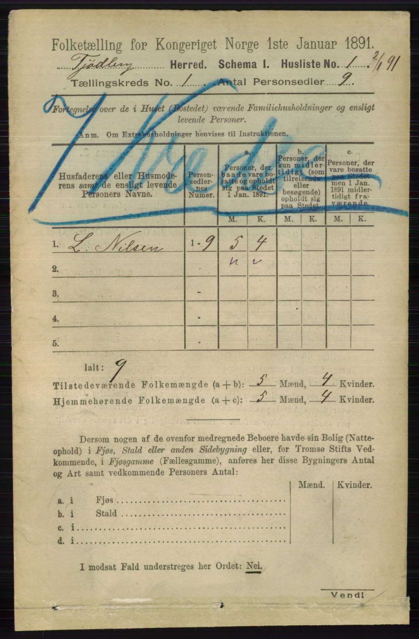 RA, Folketelling 1891 for 0725 Tjølling herred, 1891, s. 24