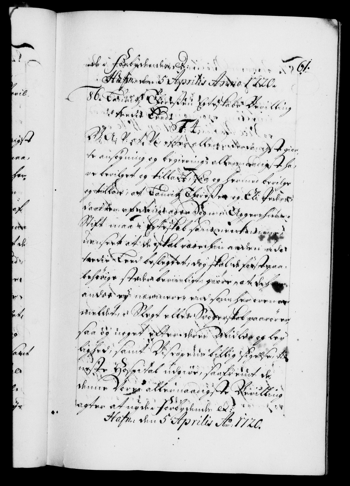 Danske Kanselli 1572-1799, AV/RA-EA-3023/F/Fc/Fca/Fcaa/L0023: Norske registre, 1720-1722, s. 61a