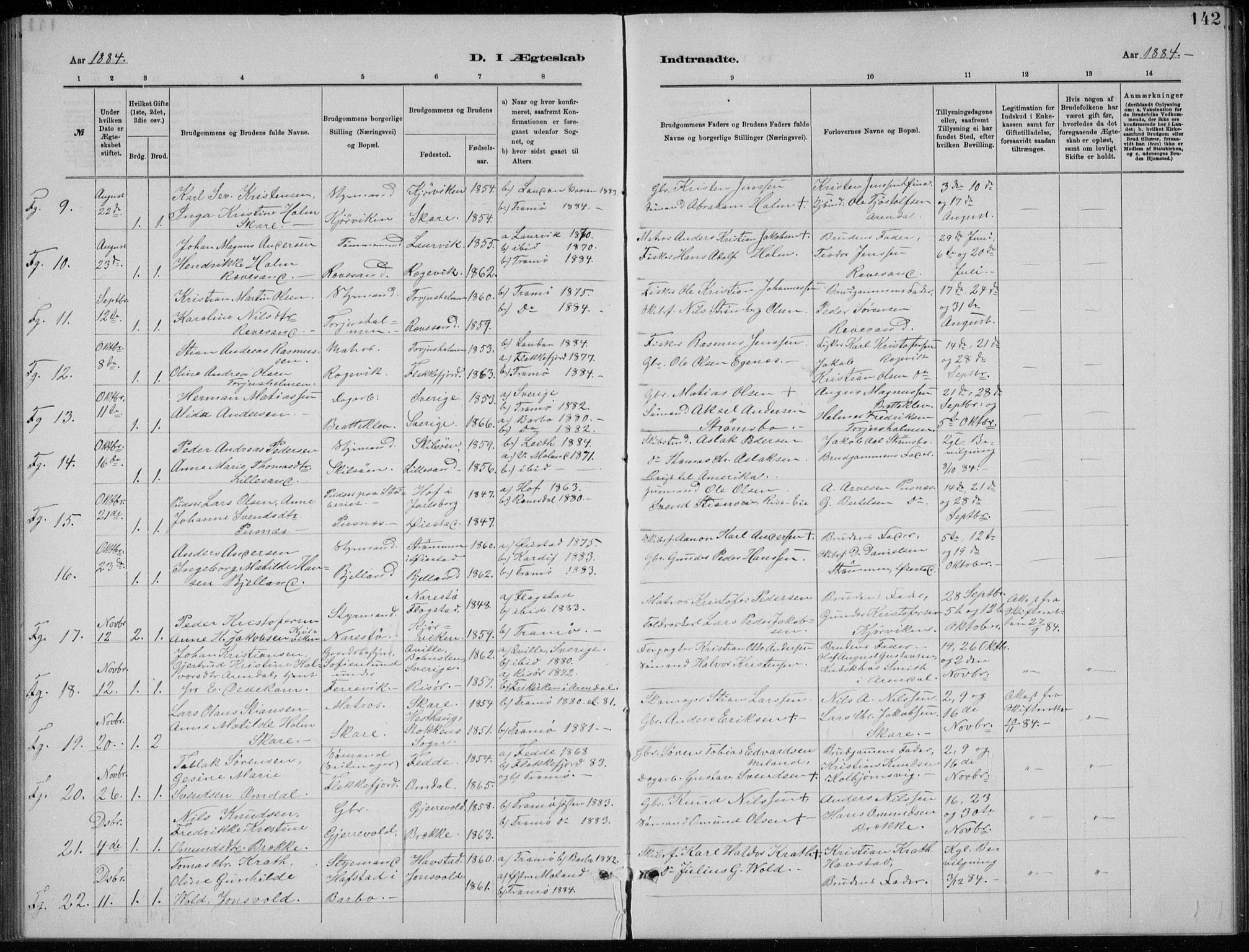 Tromøy sokneprestkontor, SAK/1111-0041/F/Fb/L0005: Klokkerbok nr. B 5, 1877-1891, s. 142