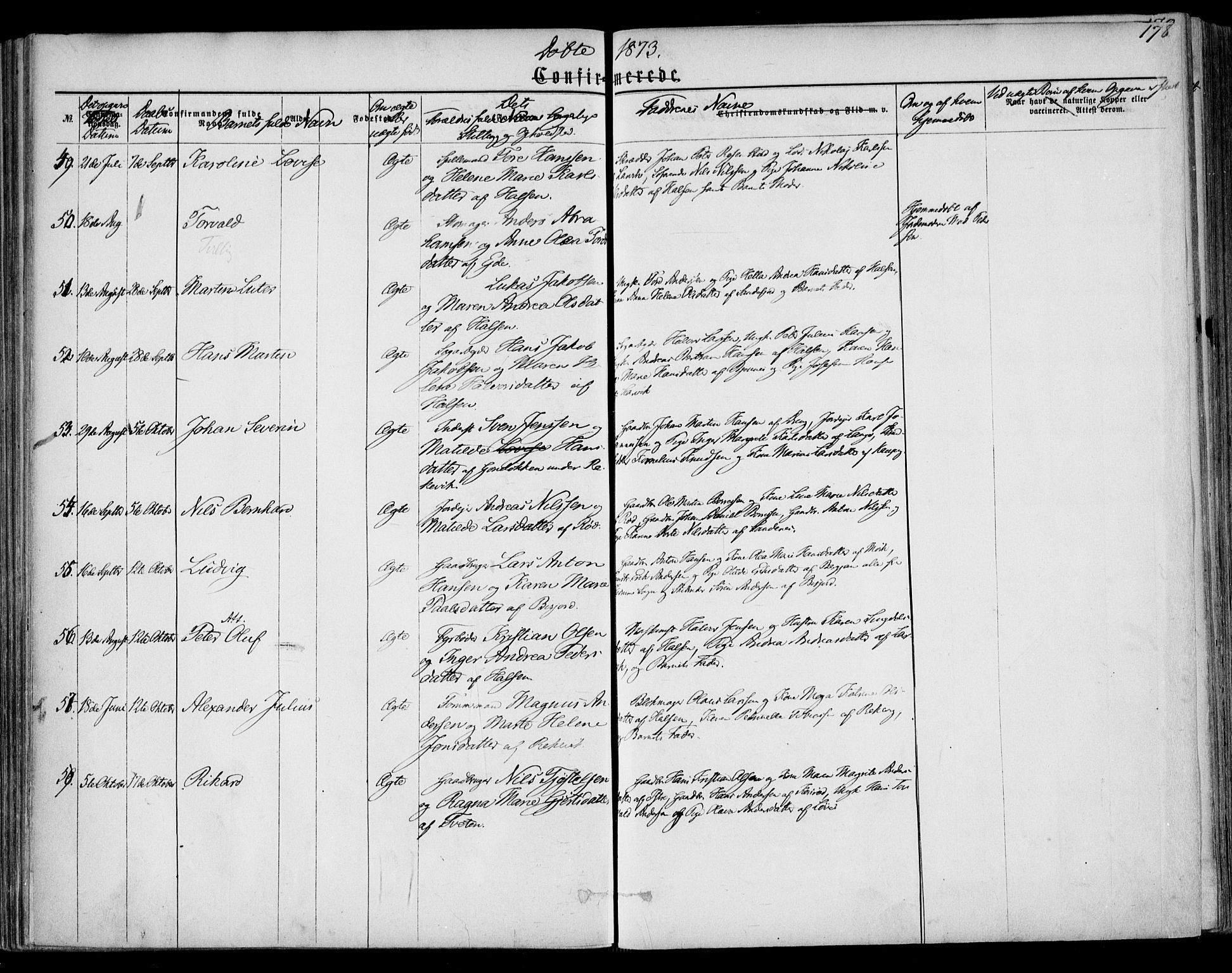 Tjølling kirkebøker, AV/SAKO-A-60/F/Fa/L0007: Ministerialbok nr. 7, 1860-1876, s. 178