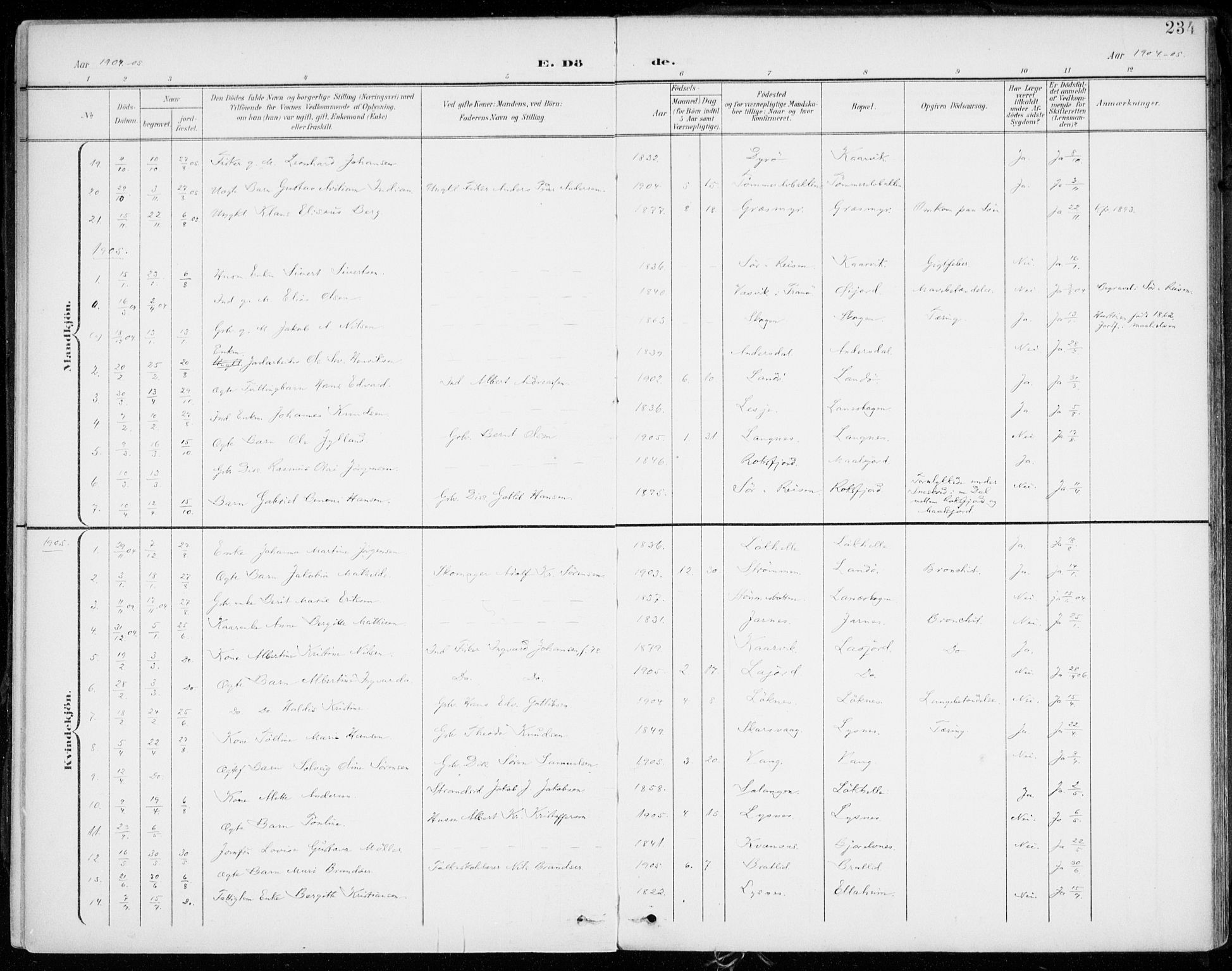 Lenvik sokneprestembete, SATØ/S-1310/H/Ha/Haa/L0014kirke: Ministerialbok nr. 14, 1899-1909, s. 234