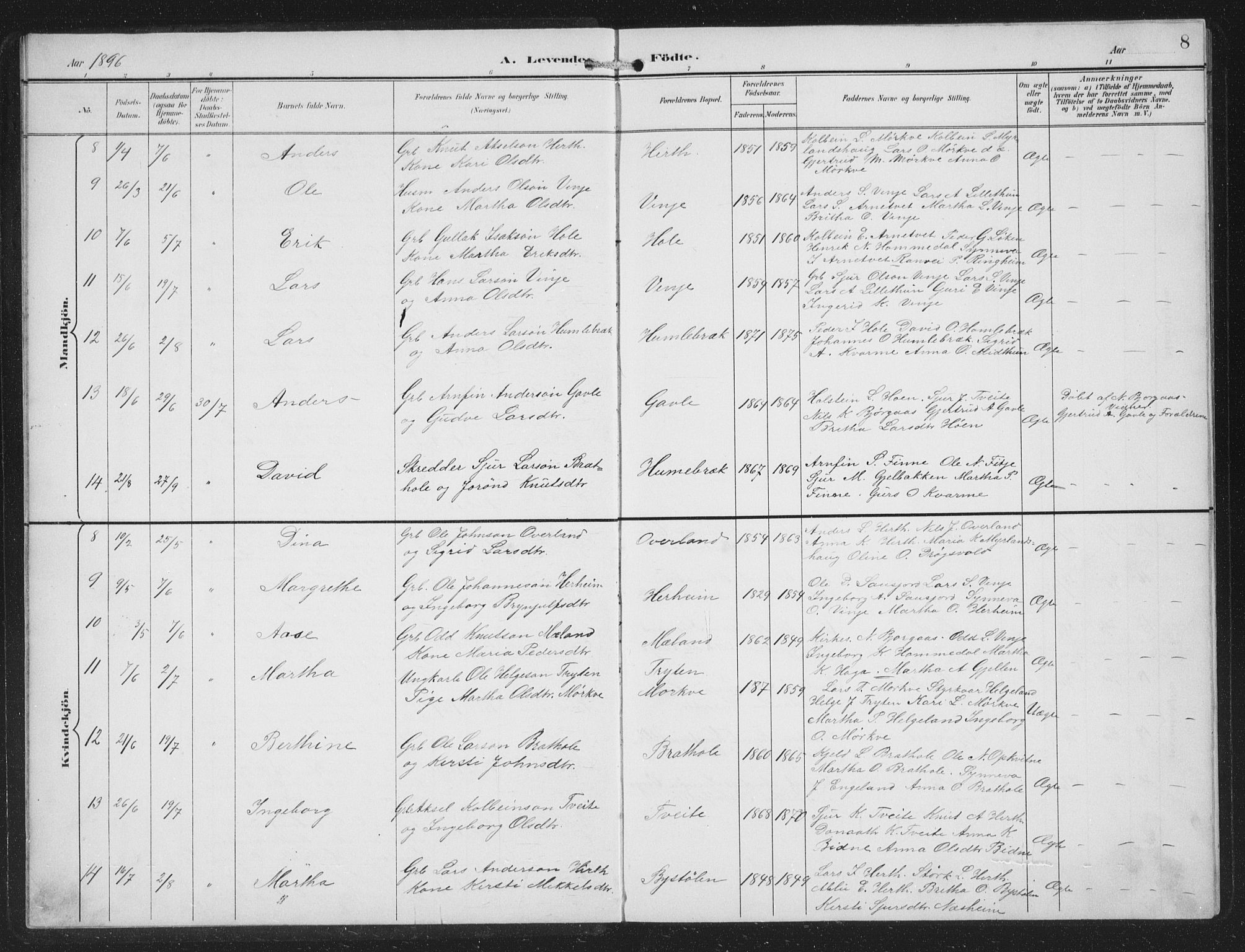 Vossestrand Sokneprestembete, AV/SAB-A-79101/H/Hab: Klokkerbok nr. B 4, 1894-1941, s. 8