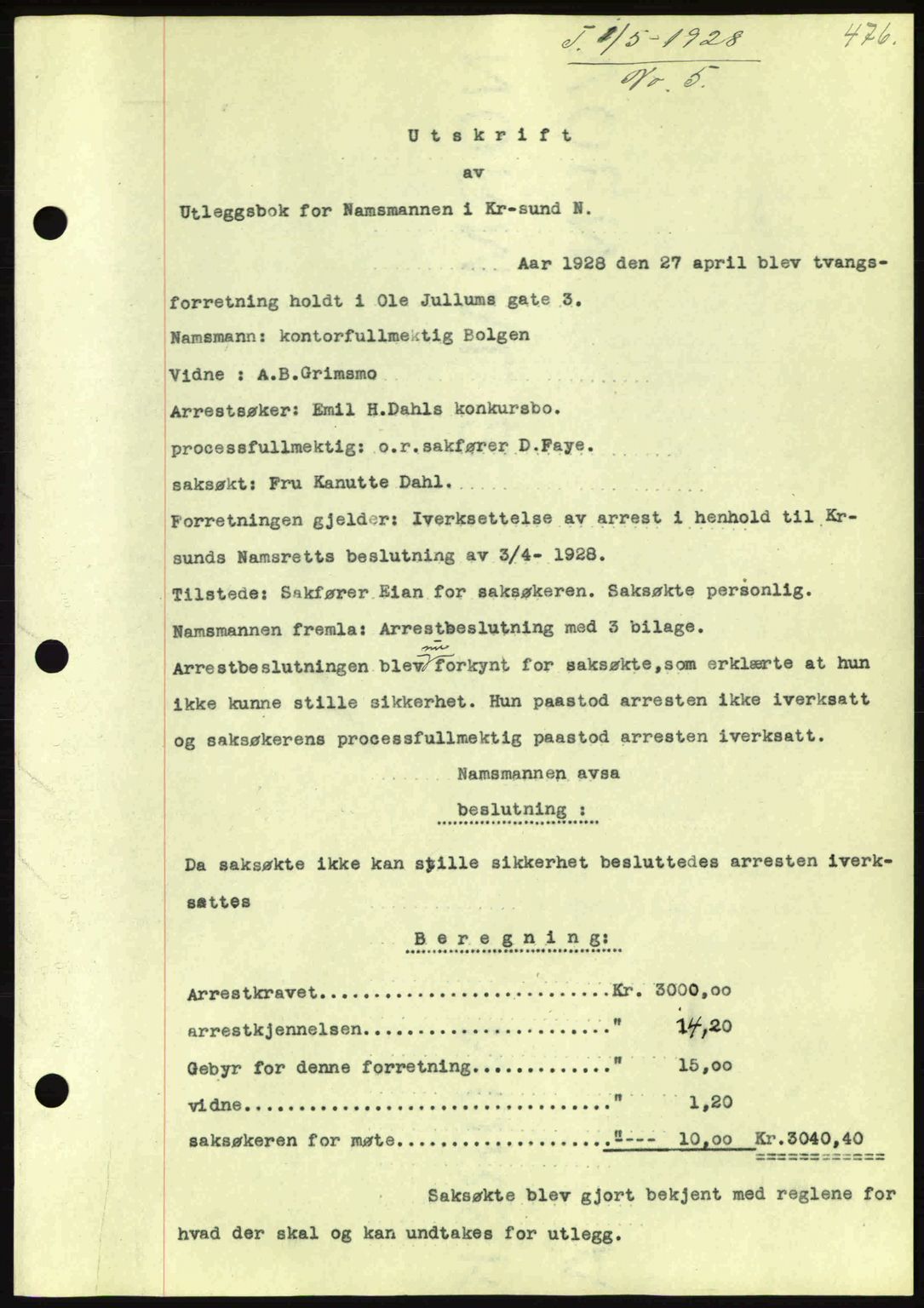 Kristiansund byfogd, AV/SAT-A-4587/A/27: Pantebok nr. 21, 1926-1928, Tingl.dato: 01.05.1928