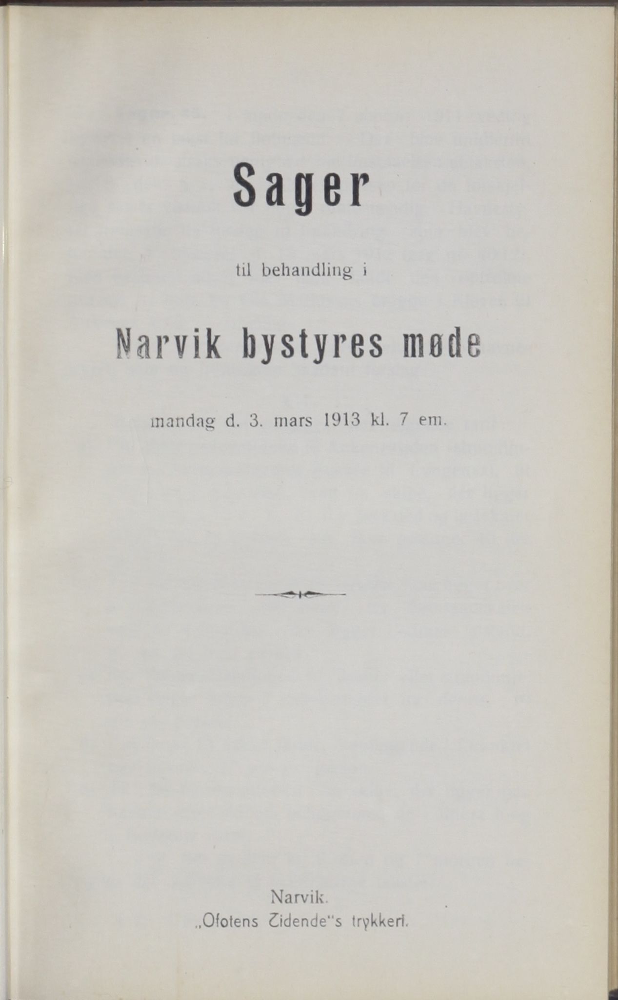 Narvik kommune. Formannskap , AIN/K-18050.150/A/Ab/L0003: Møtebok, 1913