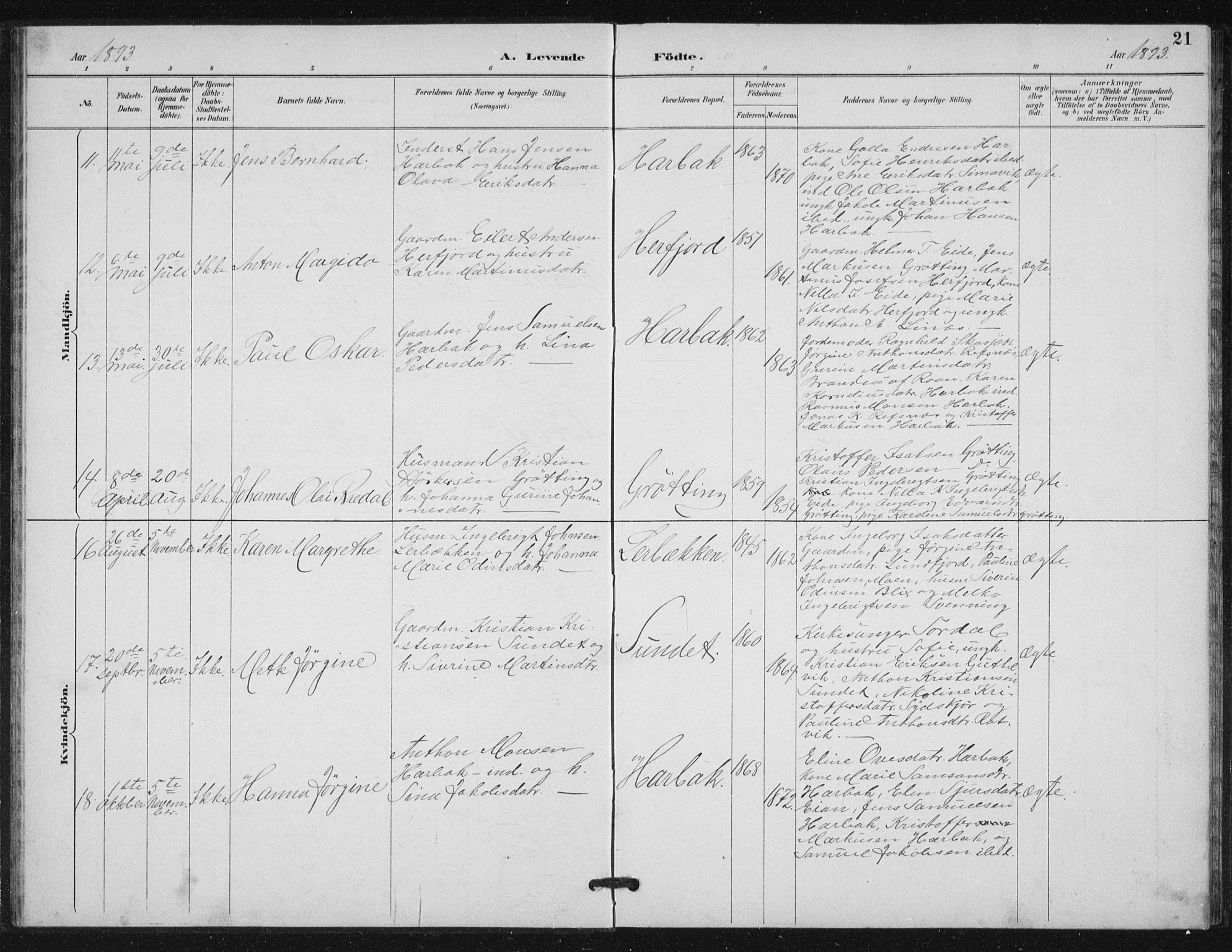 Ministerialprotokoller, klokkerbøker og fødselsregistre - Sør-Trøndelag, AV/SAT-A-1456/656/L0698: Klokkerbok nr. 656C04, 1890-1904, s. 21