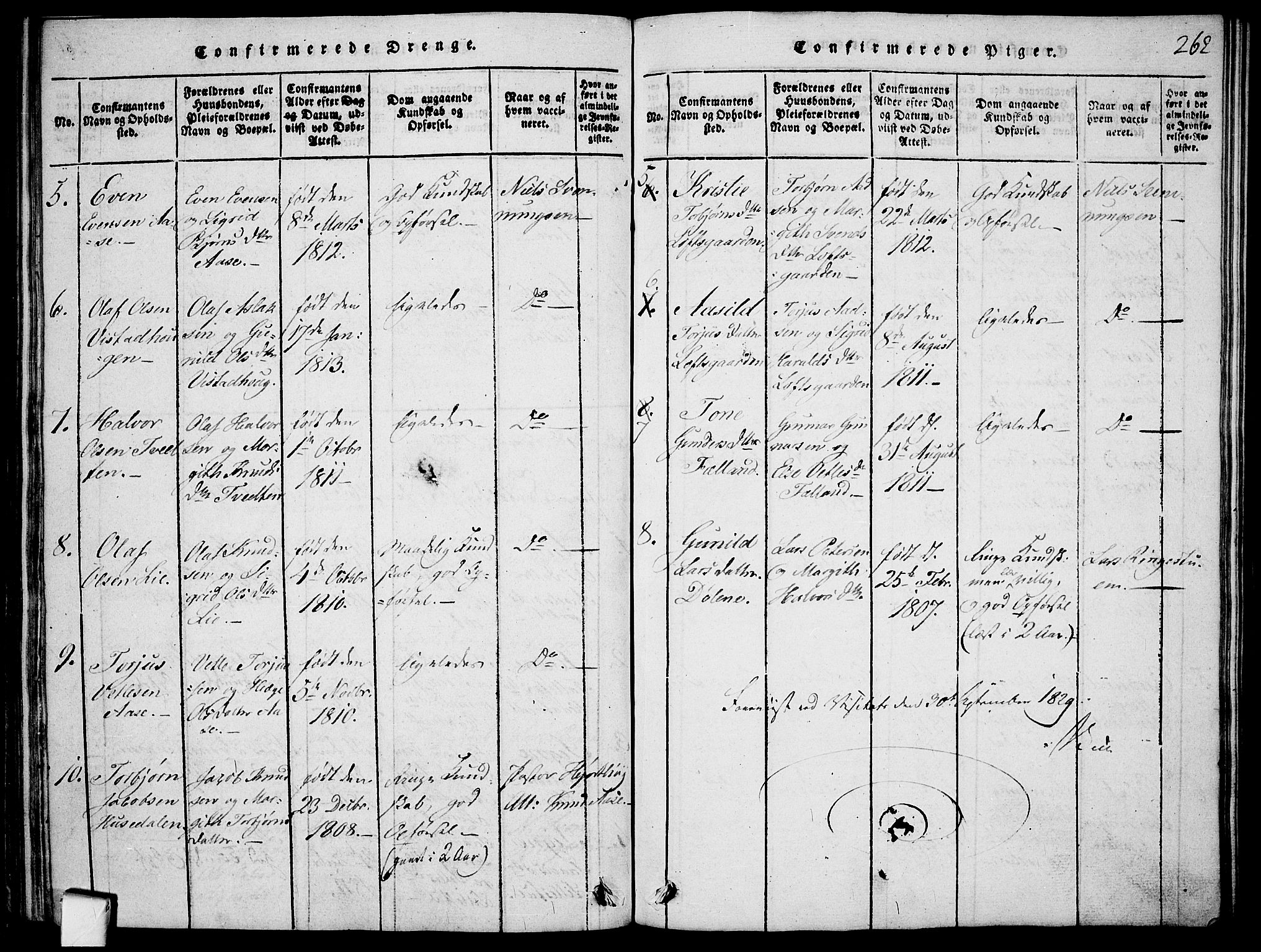 Mo kirkebøker, AV/SAKO-A-286/F/Fa/L0004: Ministerialbok nr. I 4, 1814-1844, s. 262