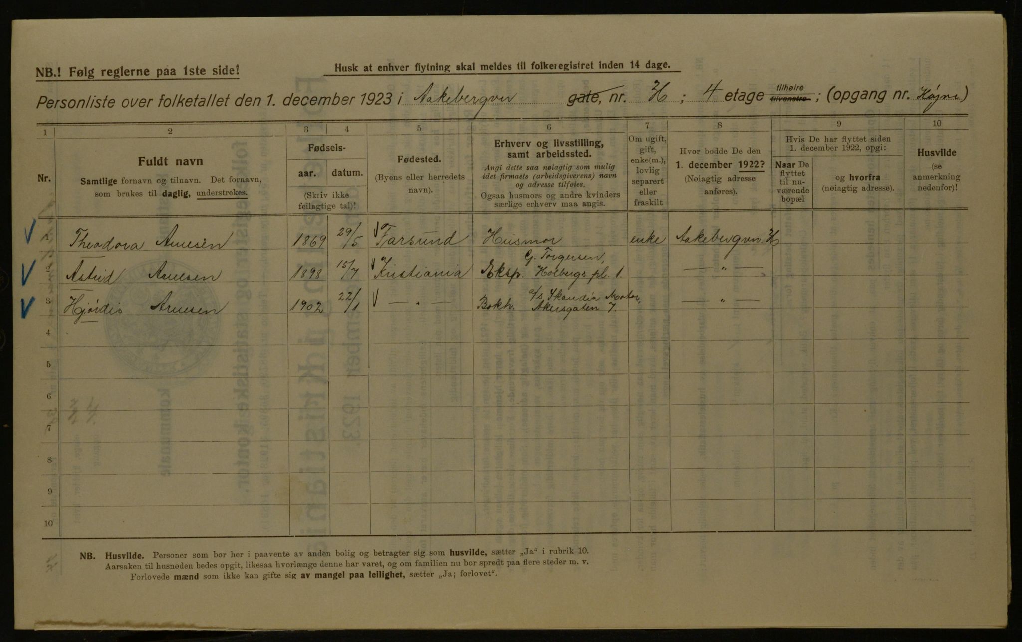 OBA, Kommunal folketelling 1.12.1923 for Kristiania, 1923, s. 143750