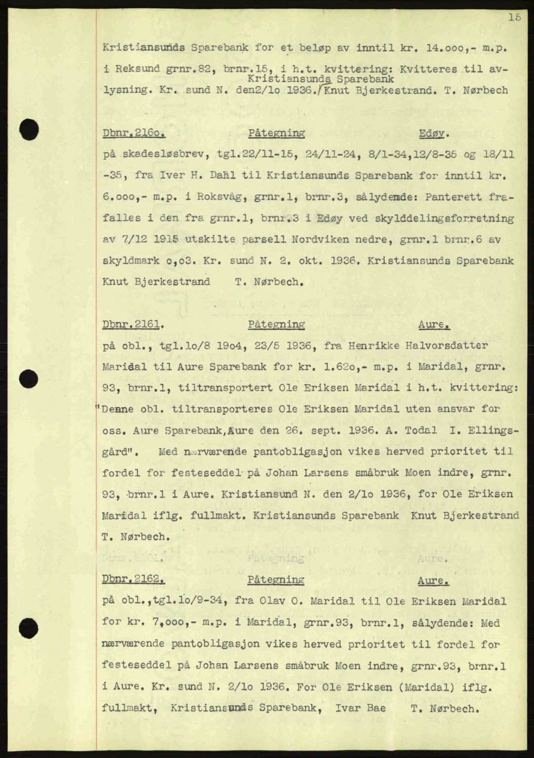 Nordmøre sorenskriveri, SAT/A-4132/1/2/2Ca: Pantebok nr. C80, 1936-1939, Dagboknr: 2160/1936