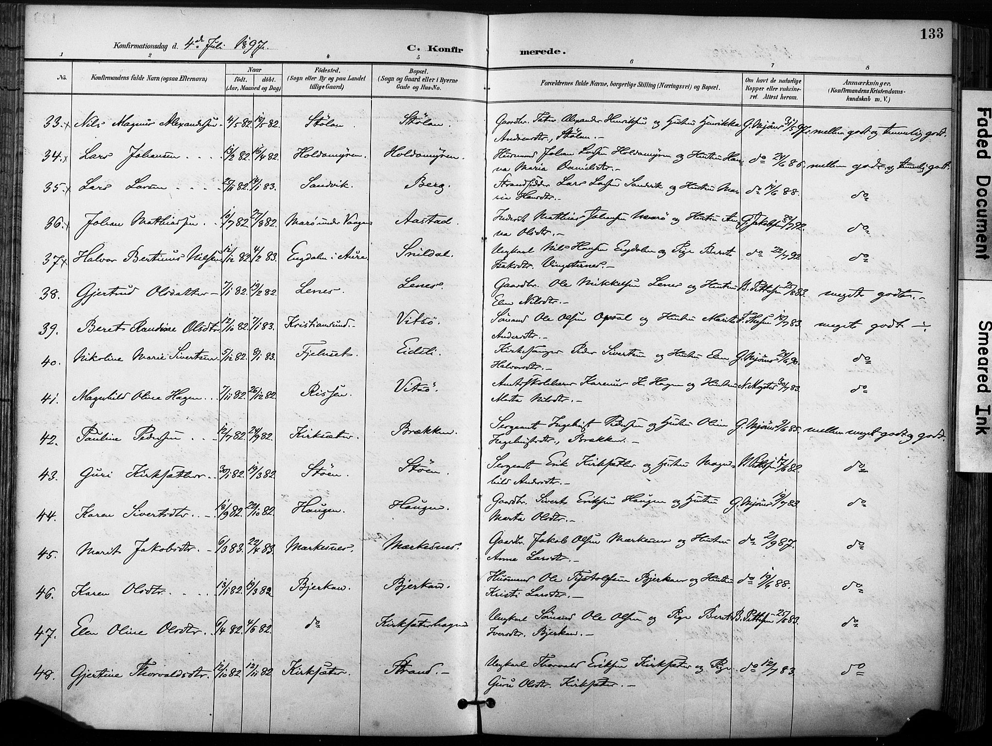 Ministerialprotokoller, klokkerbøker og fødselsregistre - Sør-Trøndelag, SAT/A-1456/630/L0497: Ministerialbok nr. 630A10, 1896-1910, s. 133