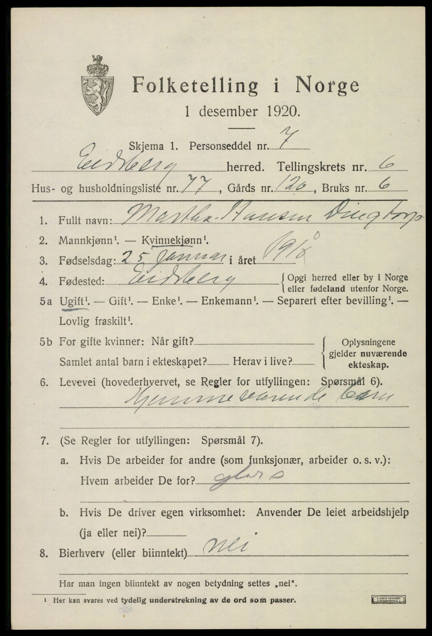 SAO, Folketelling 1920 for 0125 Eidsberg herred, 1920, s. 8293