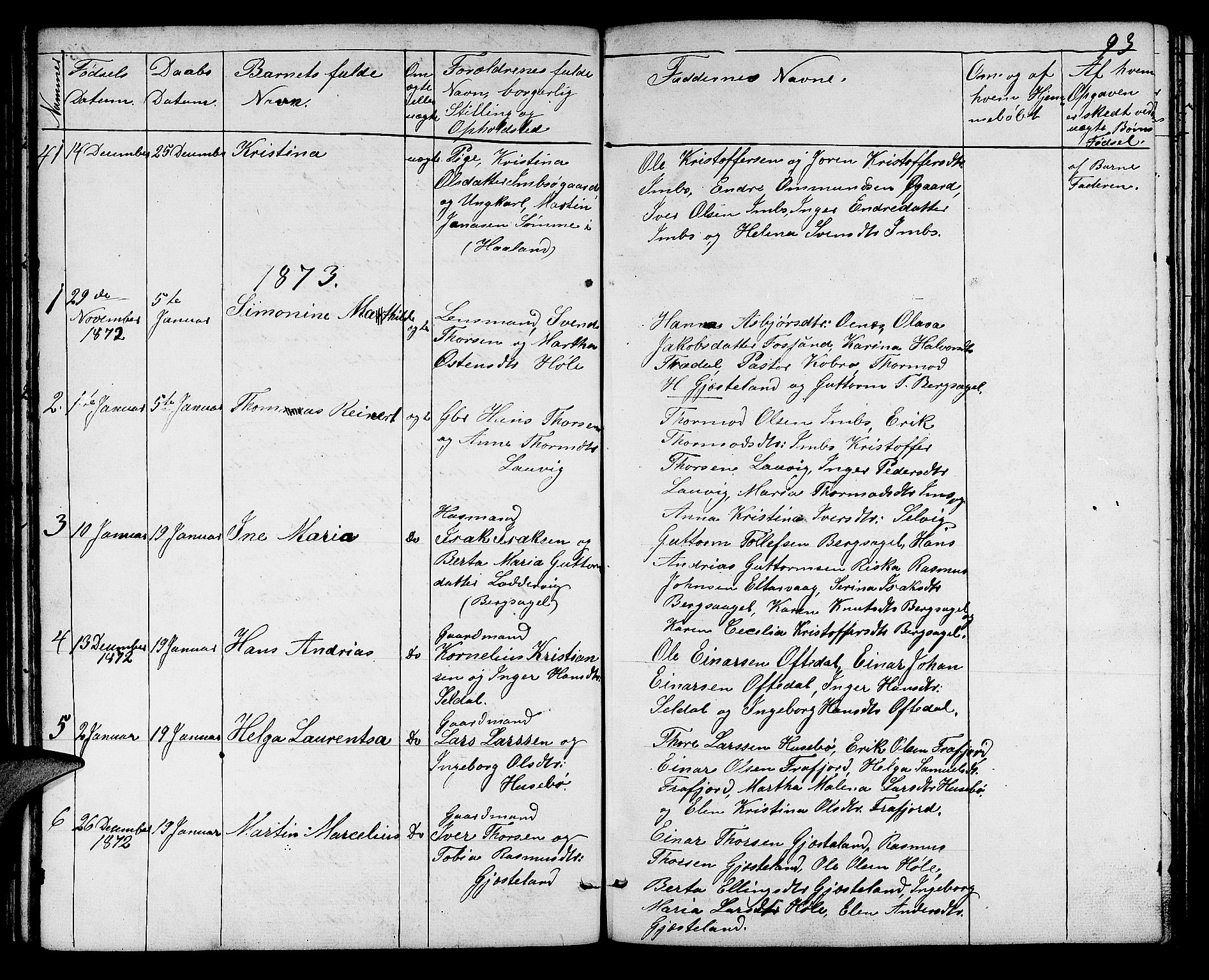 Høgsfjord sokneprestkontor, AV/SAST-A-101624/H/Ha/Hab/L0001: Klokkerbok nr. B 1, 1855-1885, s. 93