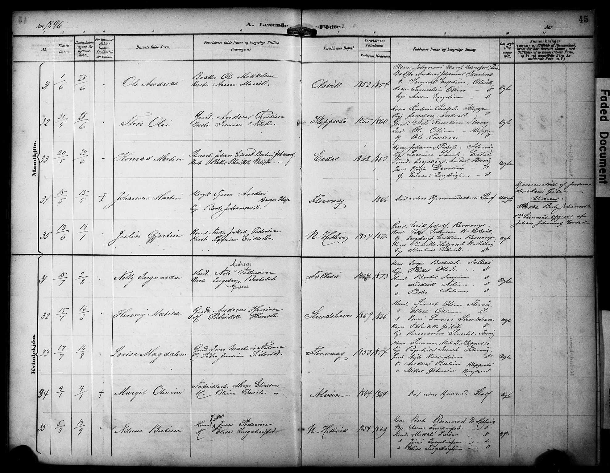 Askøy Sokneprestembete, SAB/A-74101/H/Ha/Hab/Haba/L0009: Klokkerbok nr. A 9, 1894-1903, s. 45