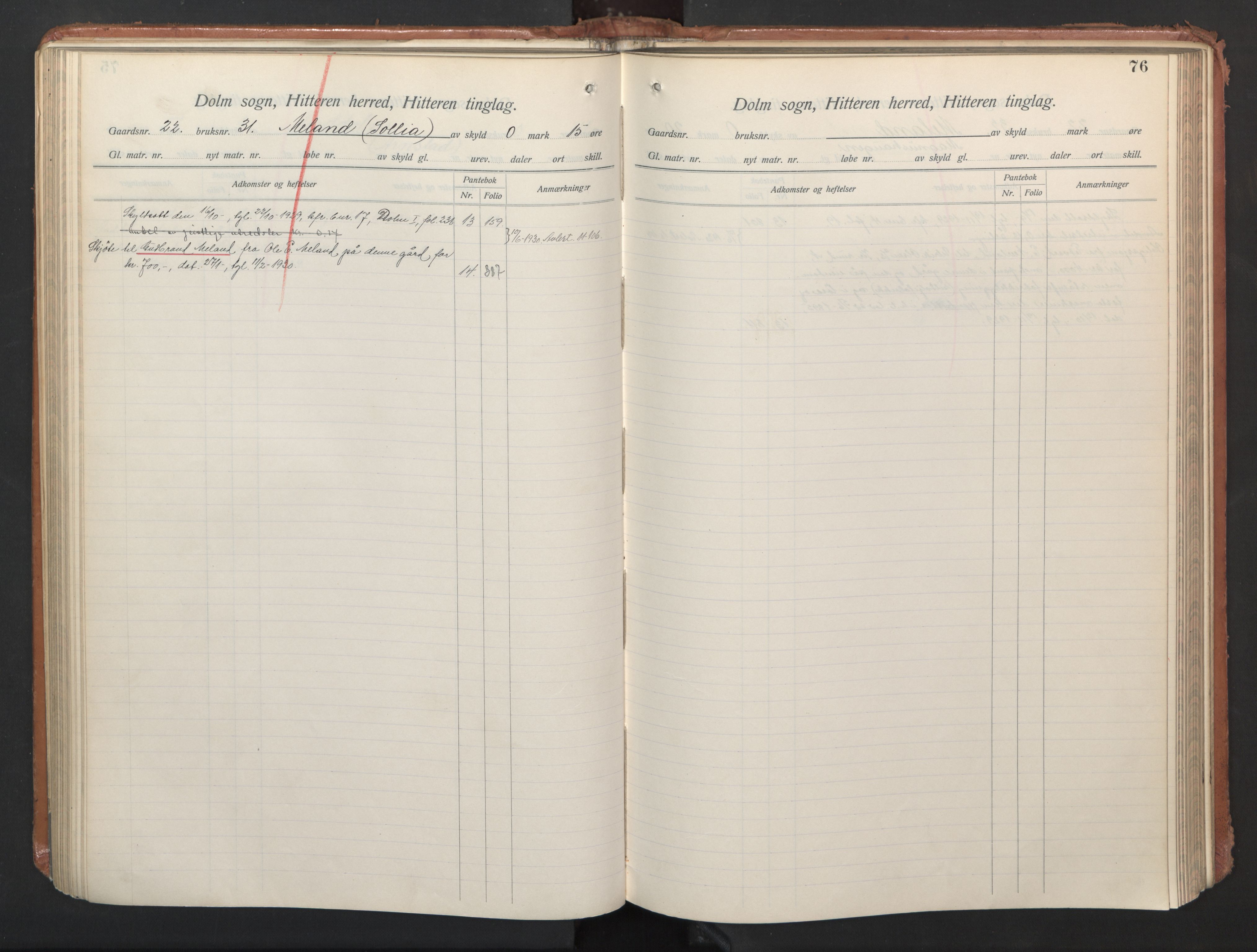 Hitra sorenskriveri, AV/SAT-A-0018/2/2A/L0009: Panteregister nr. 9, s. 76