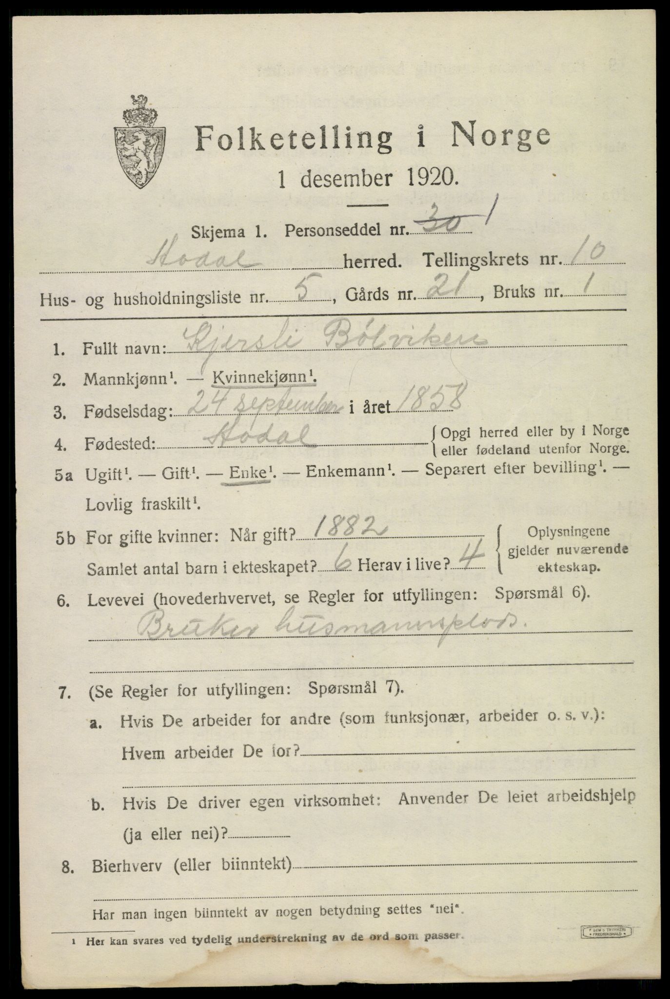 SAKO, Folketelling 1920 for 0614 Ådal herred, 1920, s. 6586