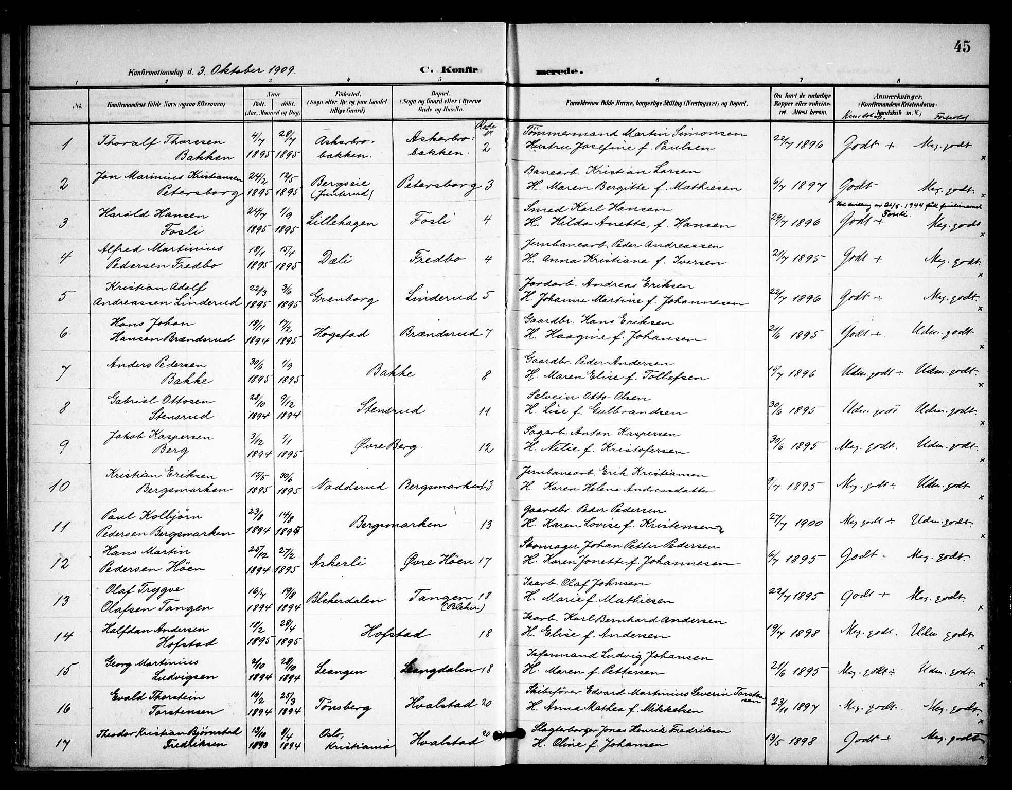 Asker prestekontor Kirkebøker, AV/SAO-A-10256a/F/Fa/L0016: Ministerialbok nr. I 16, 1900-1917, s. 45