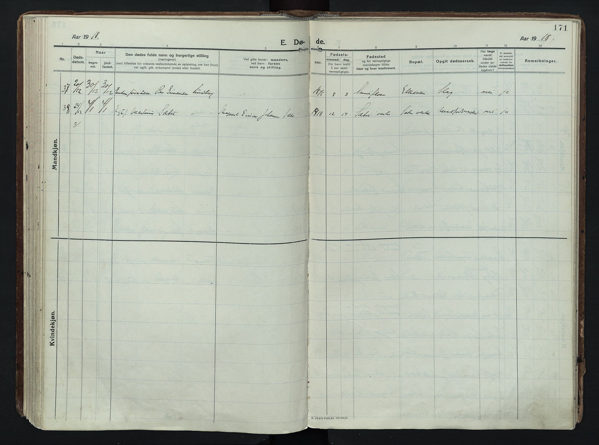 Trysil prestekontor, AV/SAH-PREST-046/H/Ha/Haa/L0014: Ministerialbok nr. 14, 1912-1923, s. 171