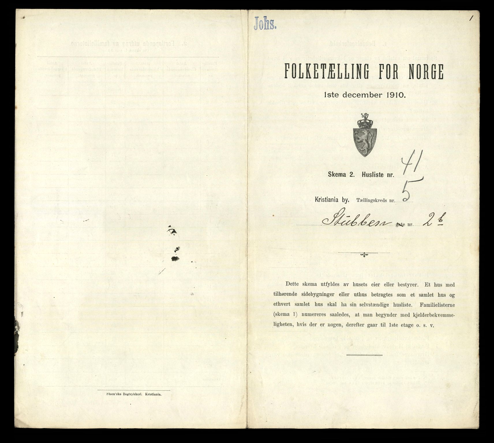 RA, Folketelling 1910 for 0301 Kristiania kjøpstad, 1910, s. 100289