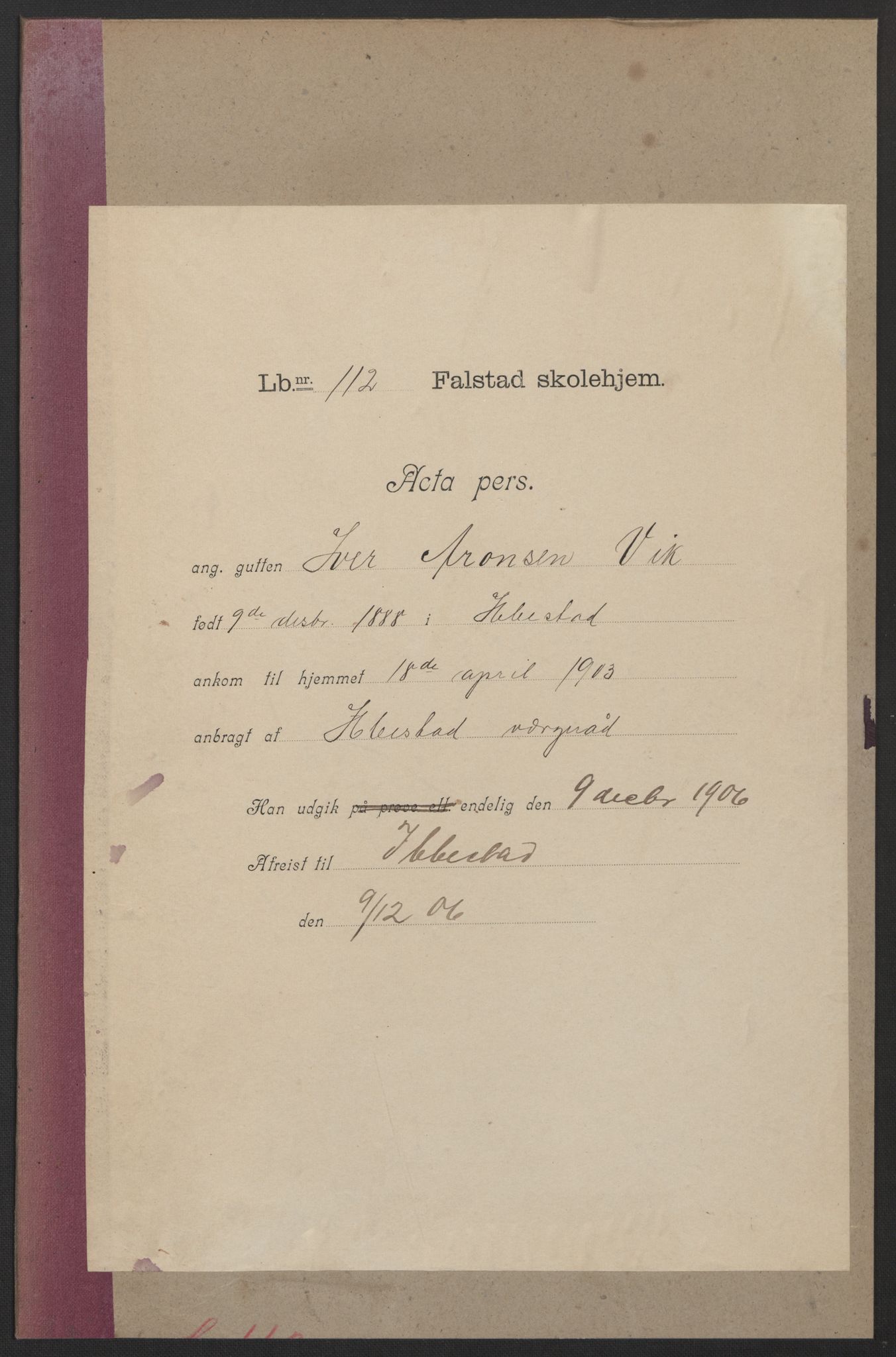 Falstad skolehjem, AV/RA-S-1676/E/Eb/L0005: Elevmapper løpenr. 99-120, 1902-1909, s. 220
