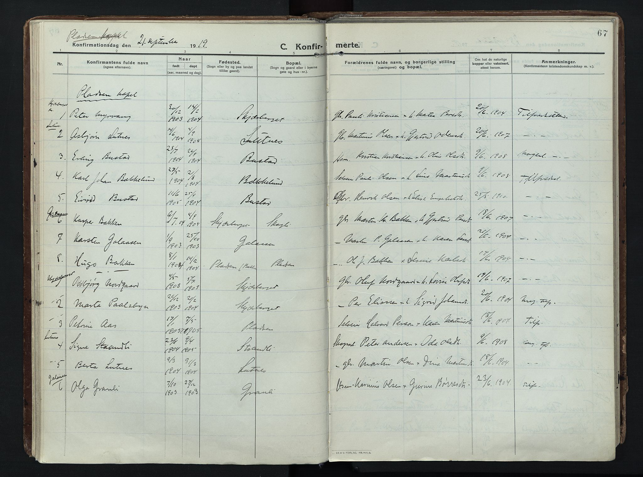 Trysil prestekontor, AV/SAH-PREST-046/H/Ha/Haa/L0014: Ministerialbok nr. 14, 1912-1923, s. 67