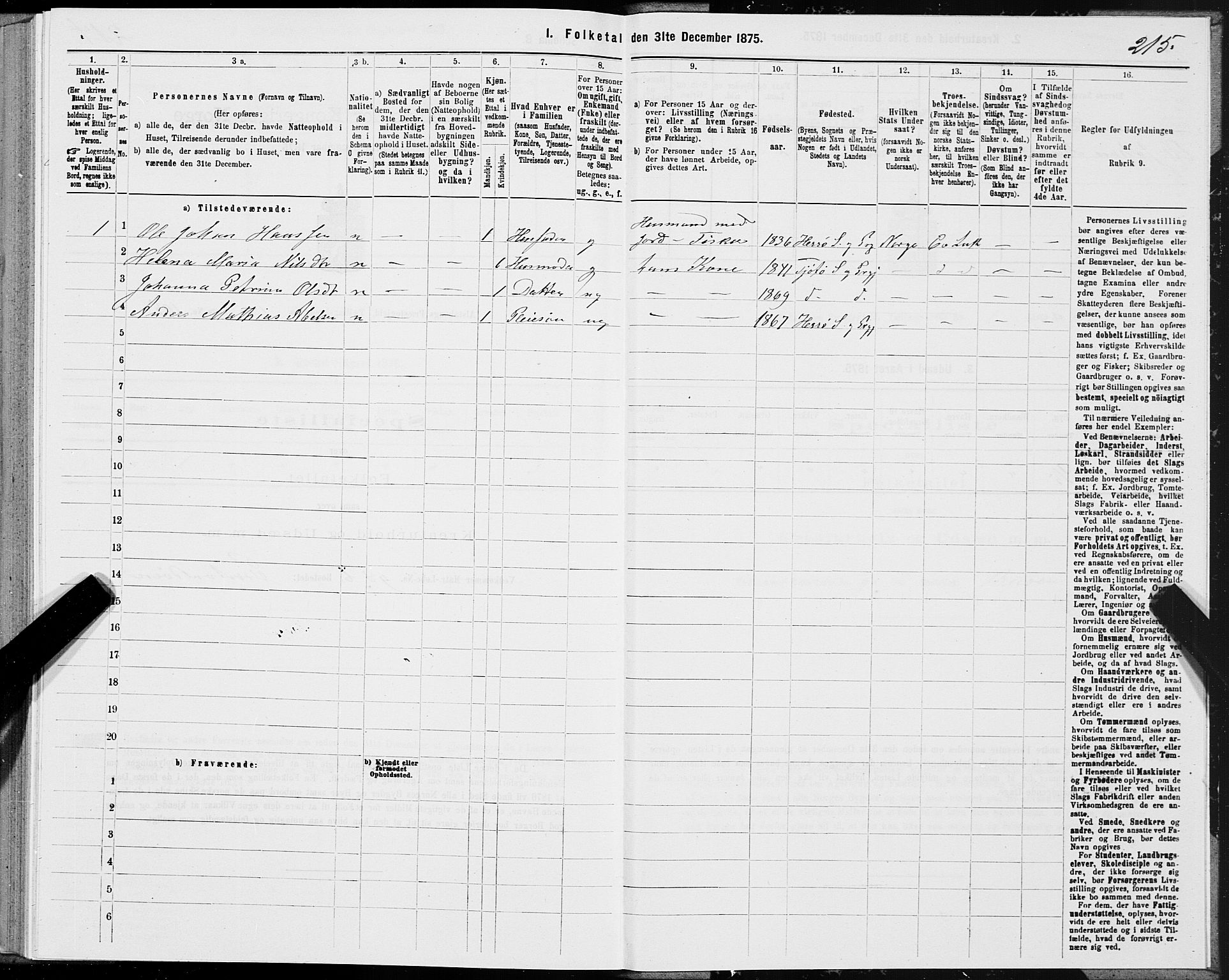 SAT, Folketelling 1875 for 1820P Alstahaug prestegjeld, 1875, s. 1215