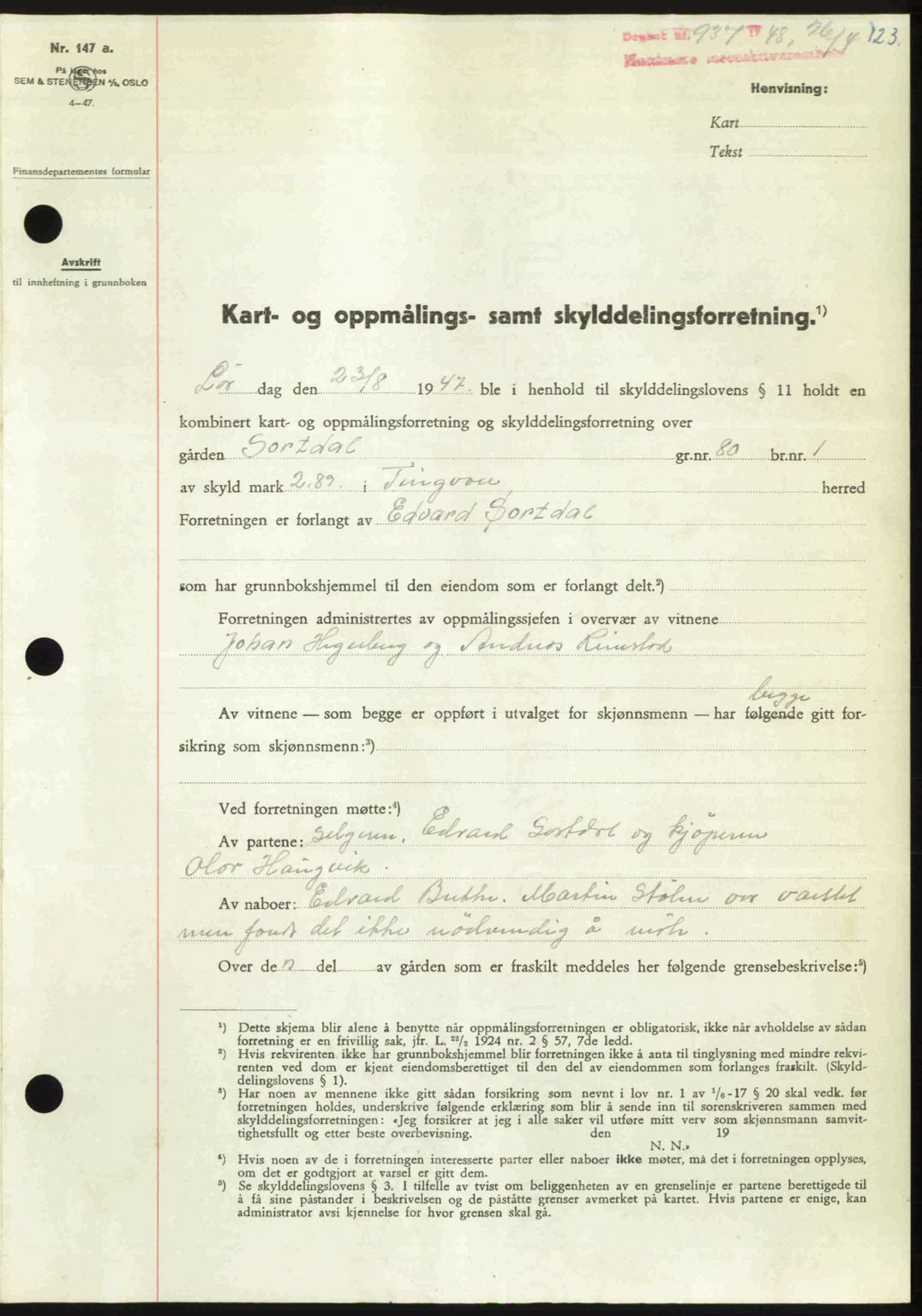 Nordmøre sorenskriveri, SAT/A-4132/1/2/2Ca: Pantebok nr. A108, 1948-1948, Dagboknr: 937/1948