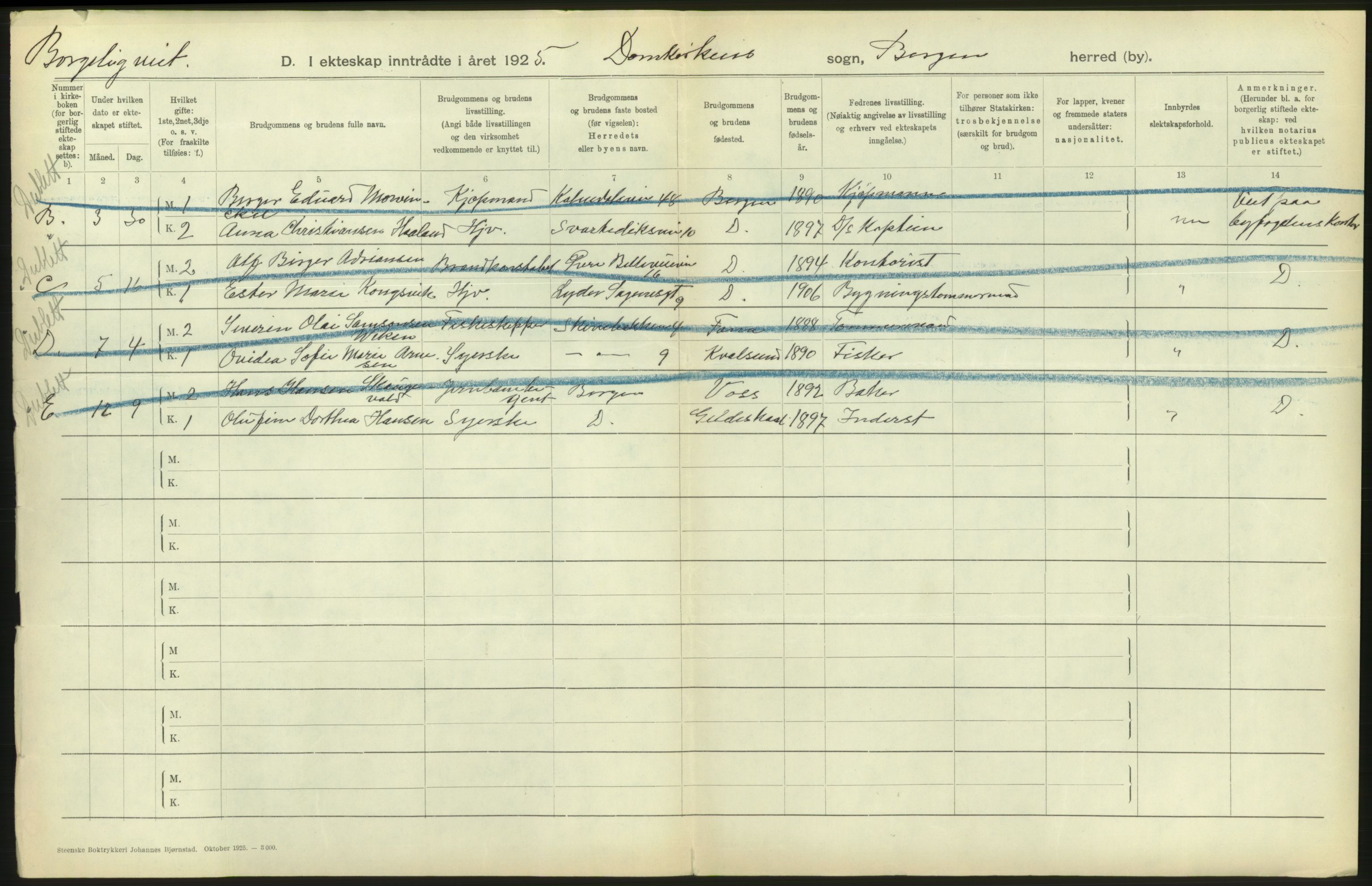 Statistisk sentralbyrå, Sosiodemografiske emner, Befolkning, RA/S-2228/D/Df/Dfc/Dfce/L0029: Bergen: Gifte, døde., 1925, s. 44