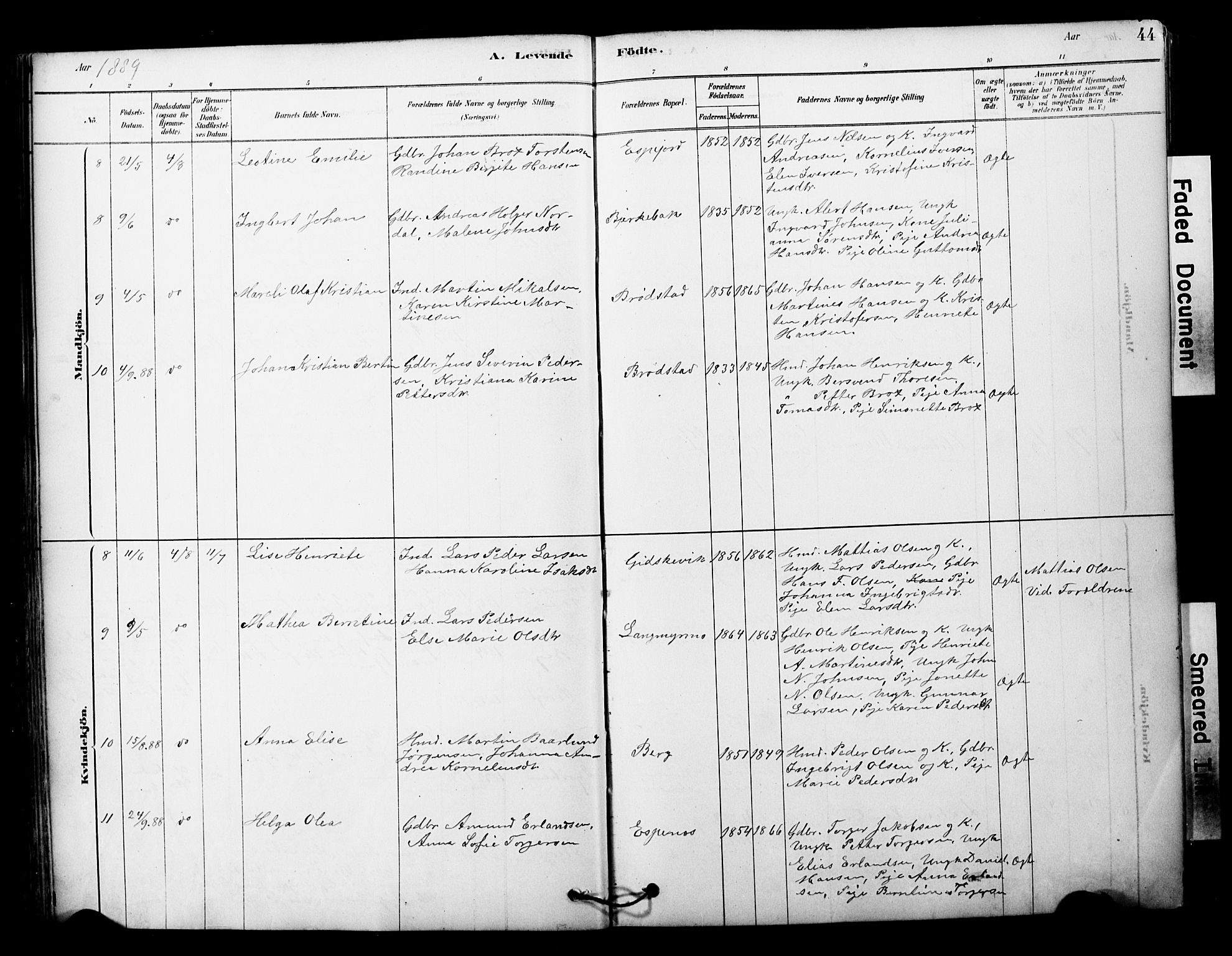 Tranøy sokneprestkontor, AV/SATØ-S-1313/I/Ia/Iaa/L0011kirke: Ministerialbok nr. 11, 1878-1904, s. 44
