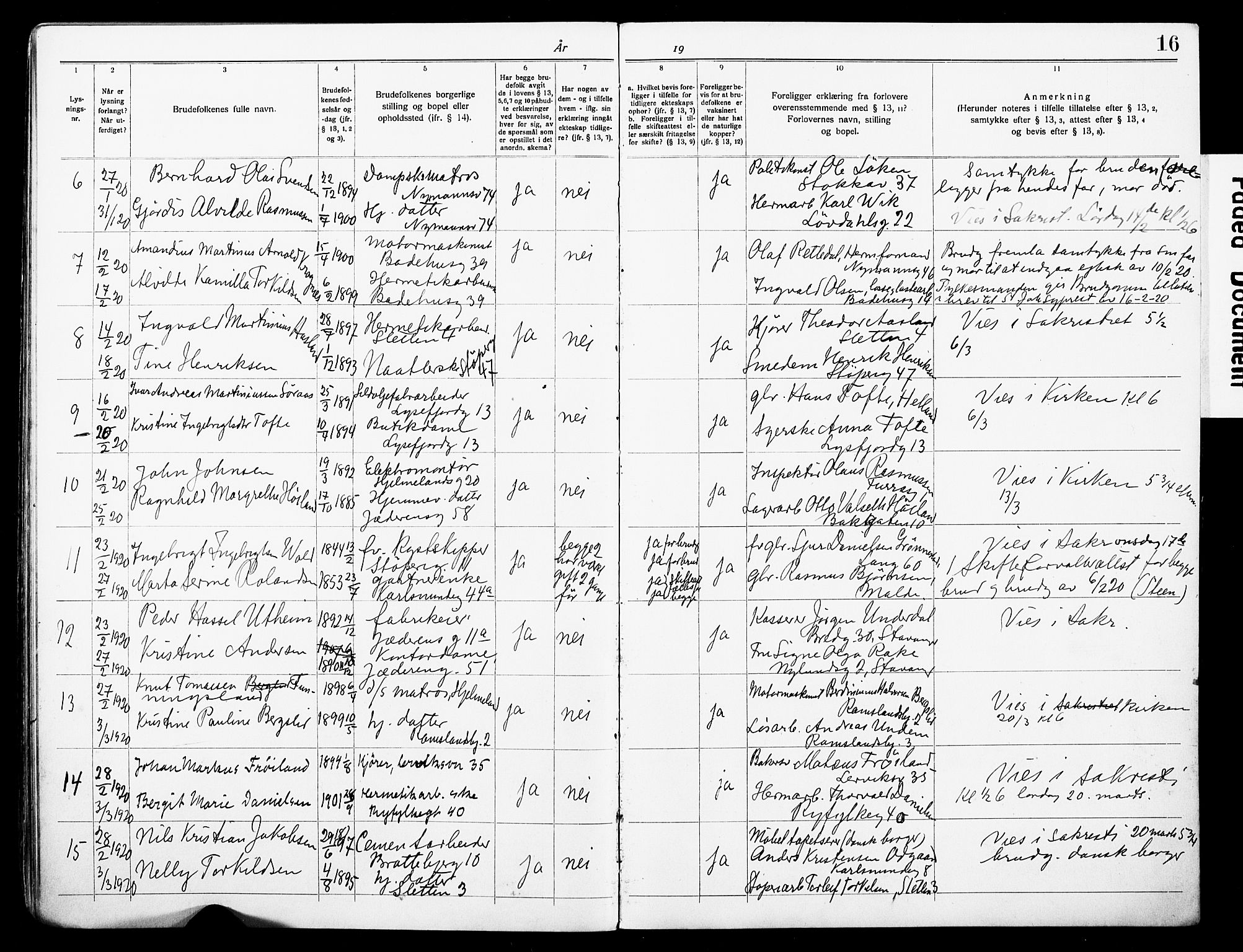 St. Johannes sokneprestkontor, AV/SAST-A-101814/001/70/705BA/L0004: Lysningsprotokoll nr. 4, 1919-1928, s. 17