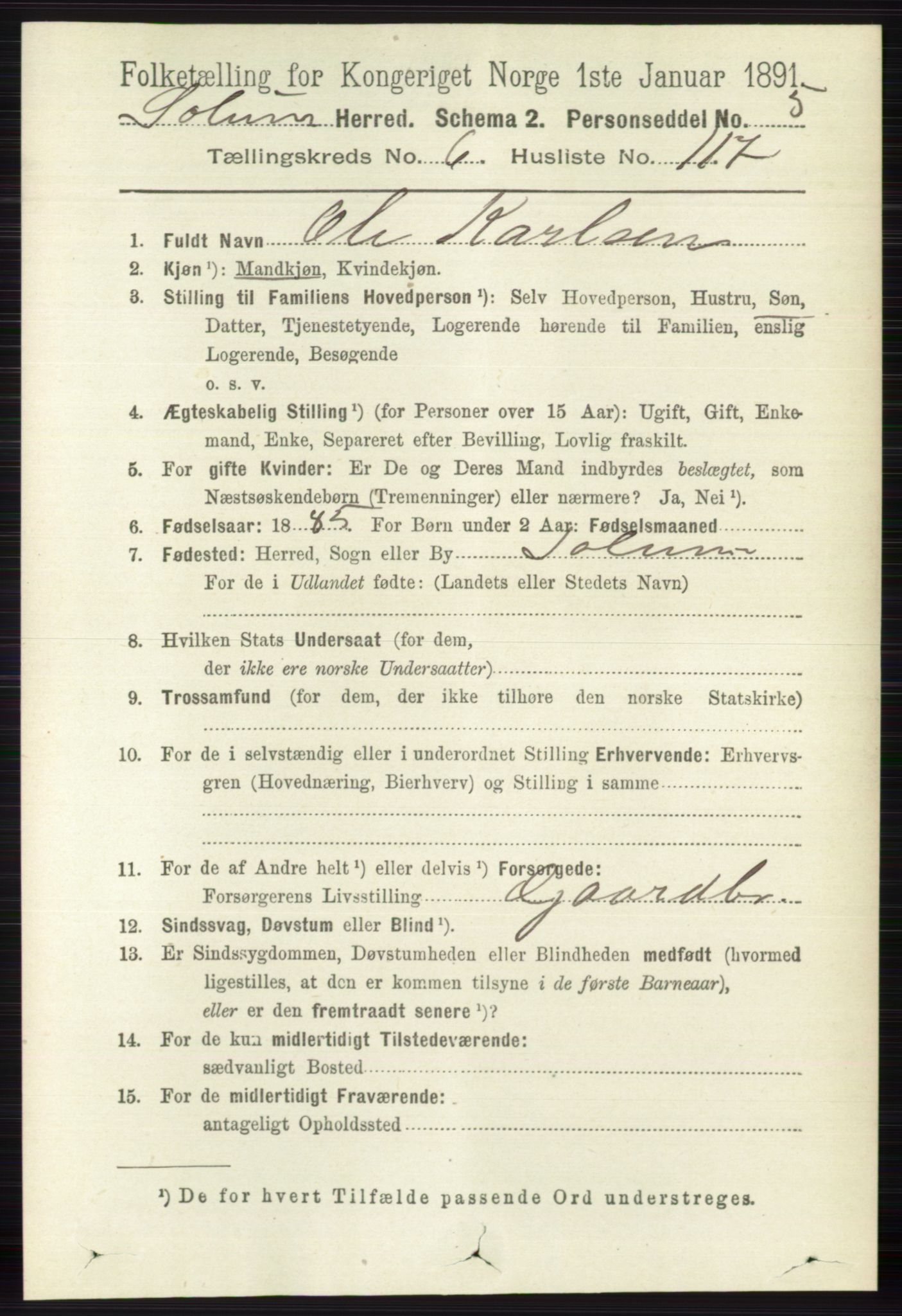 RA, Folketelling 1891 for 0818 Solum herred, 1891, s. 1837