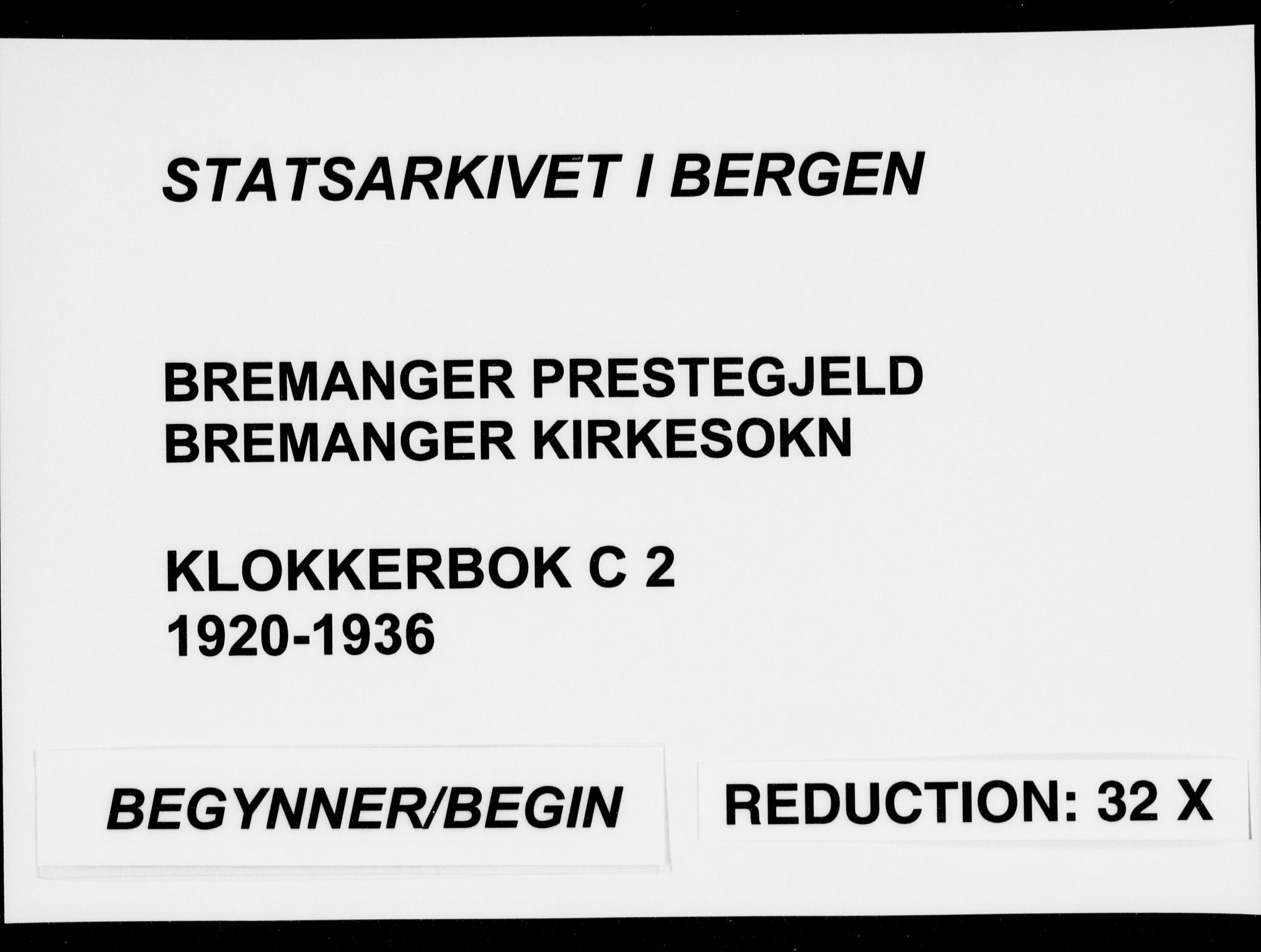 Bremanger sokneprestembete, SAB/A-82201/H/Hab/Habc/L0002: Klokkerbok nr. C  2, 1920-1936