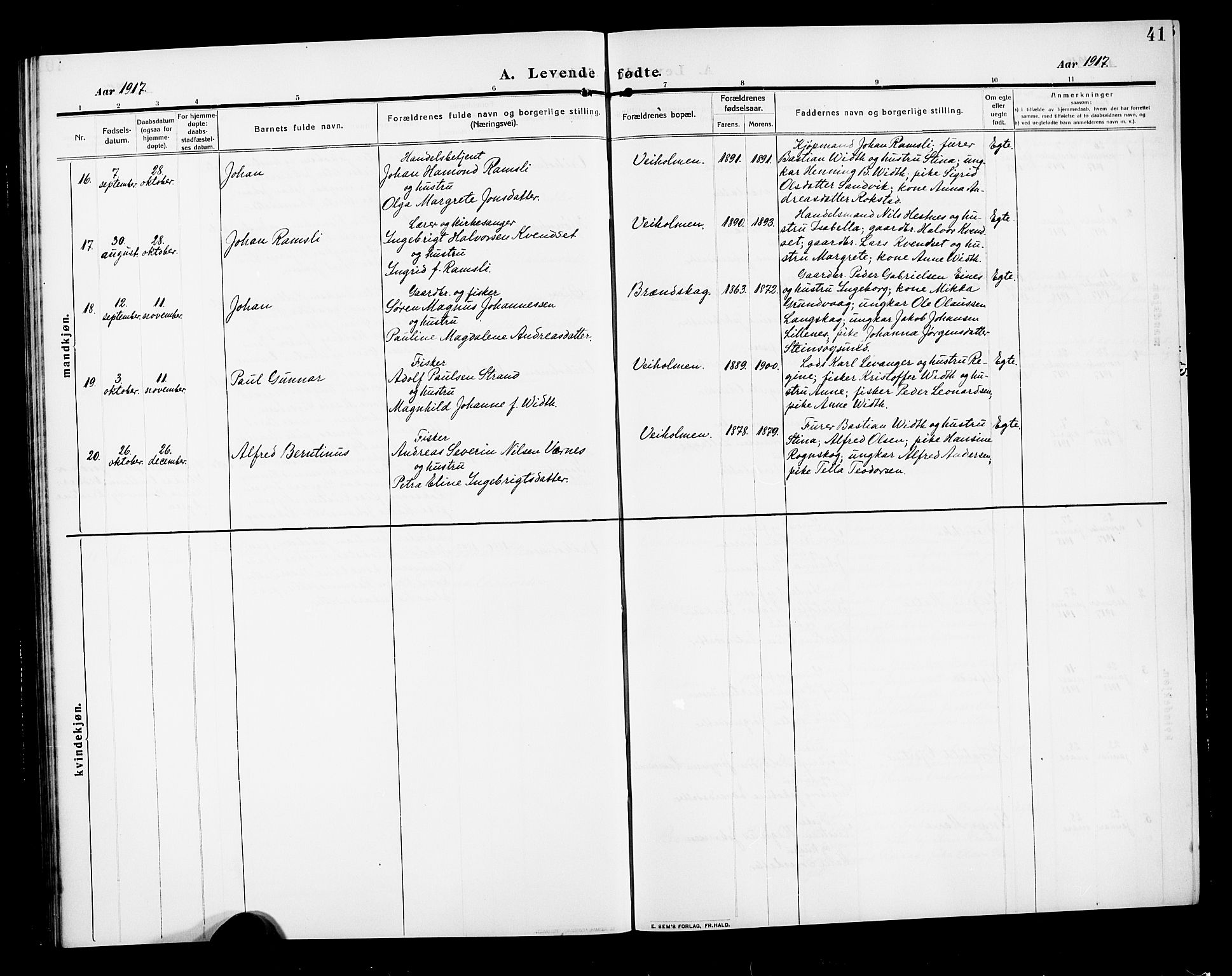 Ministerialprotokoller, klokkerbøker og fødselsregistre - Møre og Romsdal, AV/SAT-A-1454/583/L0956: Klokkerbok nr. 583C01, 1909-1925, s. 41