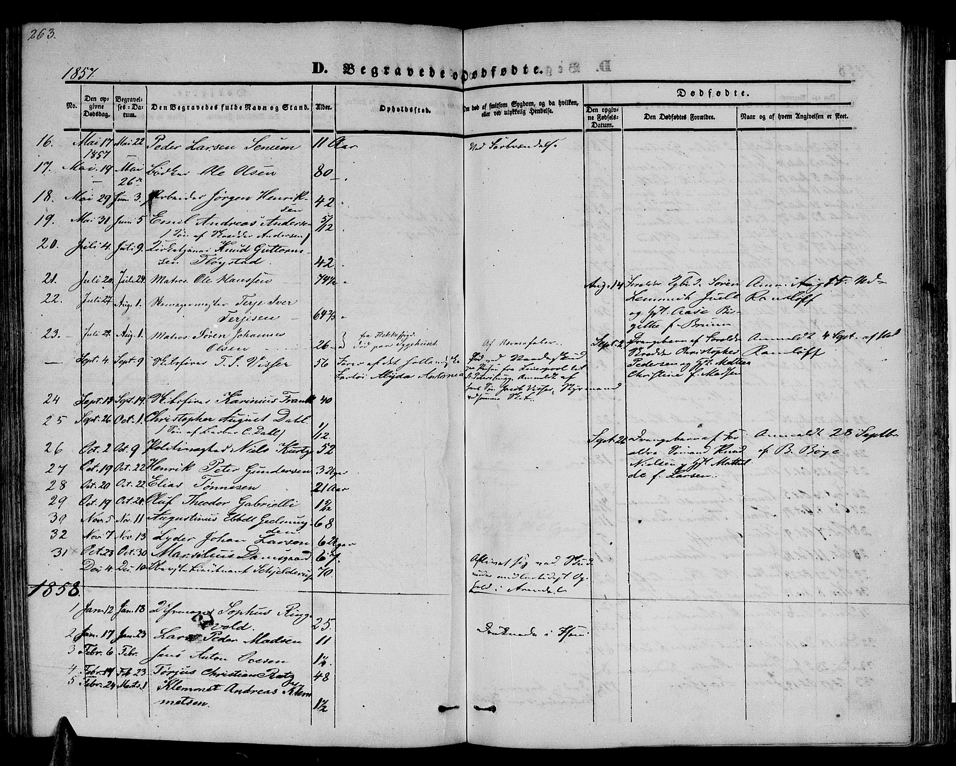 Arendal sokneprestkontor, Trefoldighet, AV/SAK-1111-0040/F/Fb/L0002: Klokkerbok nr. B 2, 1838-1860, s. 263