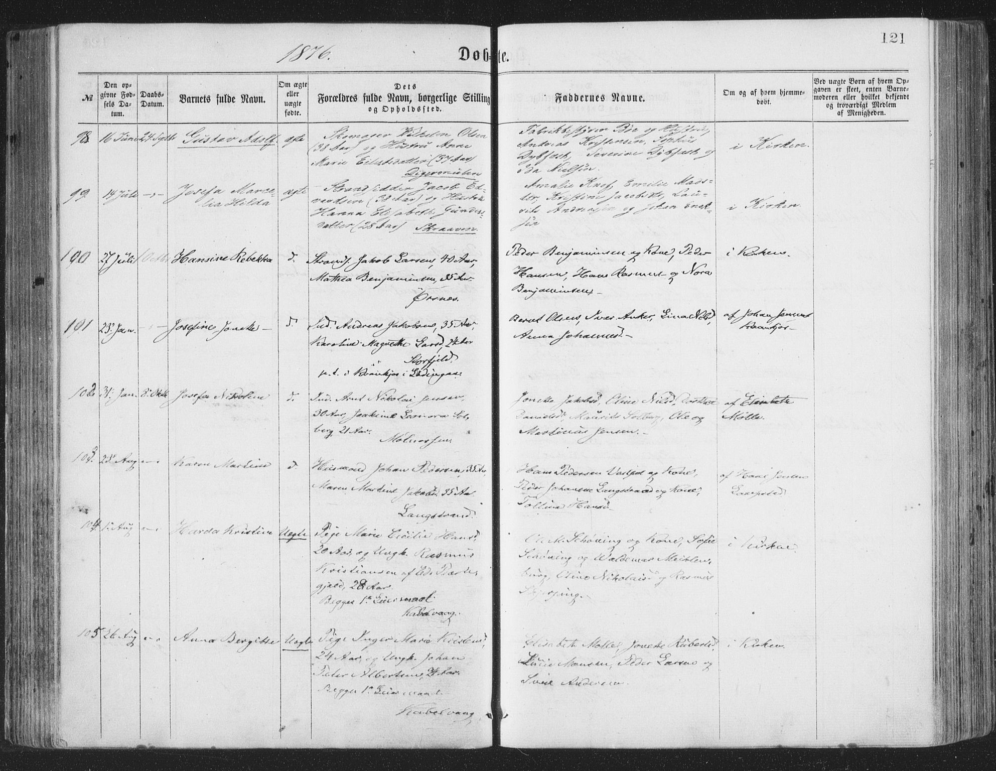 Ministerialprotokoller, klokkerbøker og fødselsregistre - Nordland, AV/SAT-A-1459/874/L1057: Ministerialbok nr. 874A01, 1866-1877, s. 121
