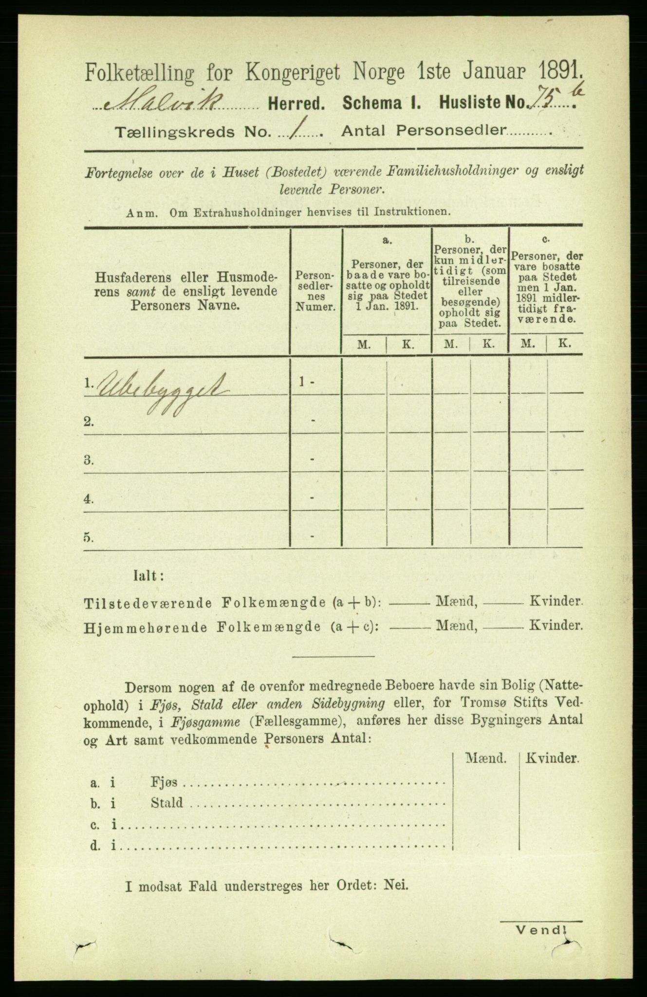 RA, Folketelling 1891 for 1663 Malvik herred, 1891, s. 94