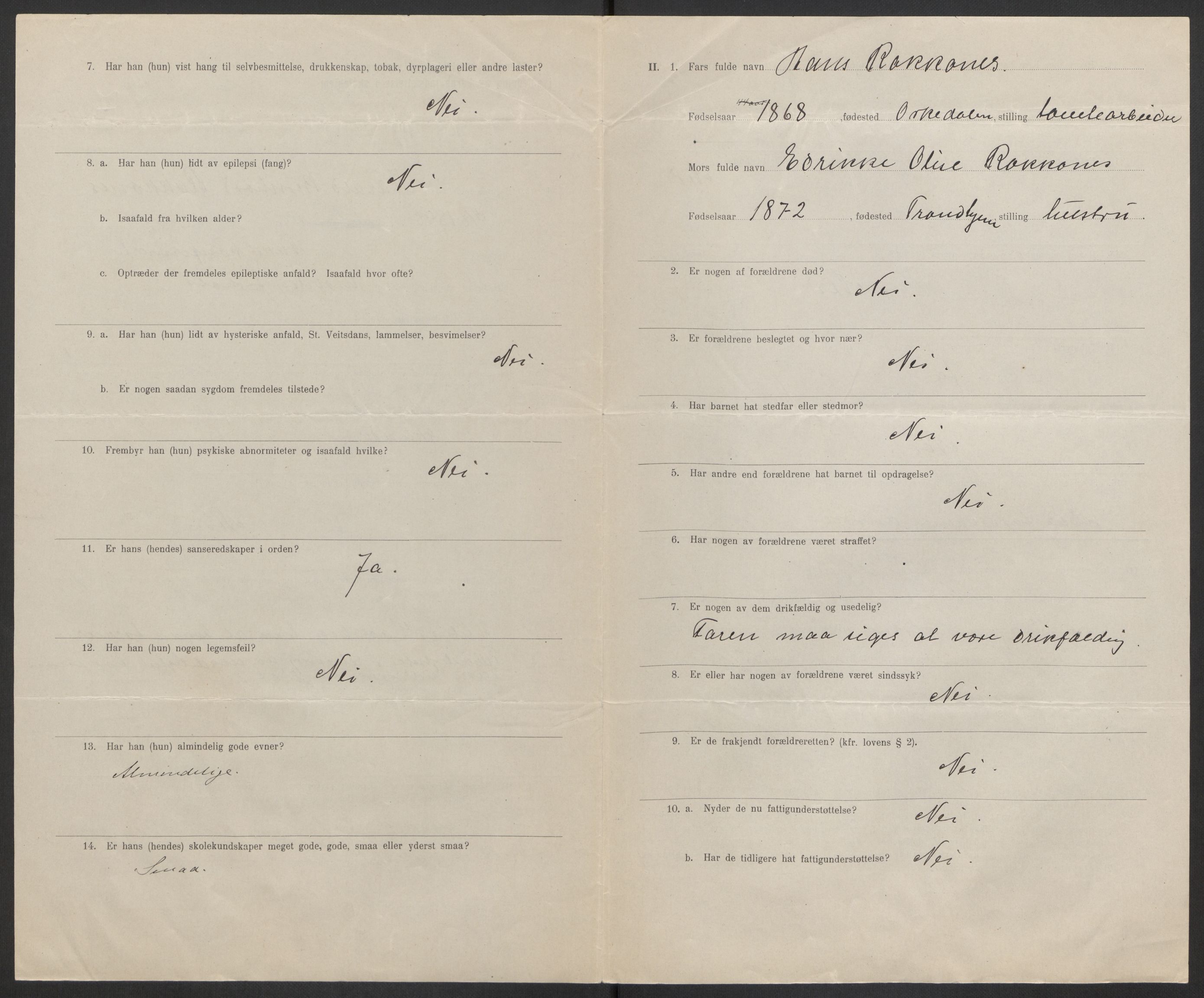 Falstad skolehjem, RA/S-1676/E/Eb/L0011: Elevmapper løpenr.. 240-260, 1911-1918, s. 457