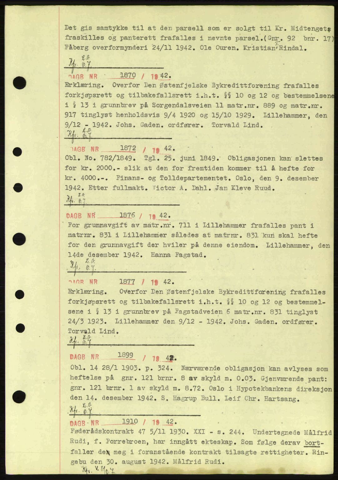 Sør-Gudbrandsdal tingrett, SAH/TING-004/H/Hb/Hbf/L0003: Pantebok nr. C5a, 1939-1946, Dagboknr: 1870/1942