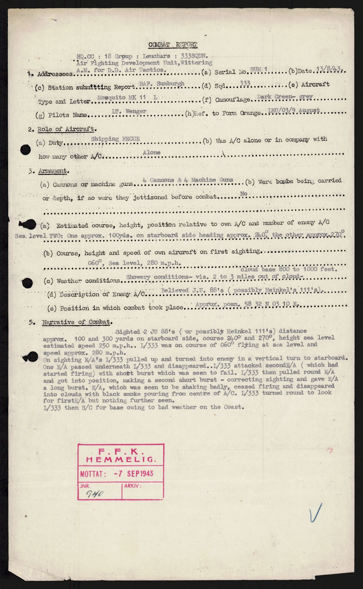 Forsvaret, 333 Skvadron, AV/RA-RAFA-2003/1/Da/L0041: Combat, Crash and and Circumstantial Reports , 1943-1945, s. 499